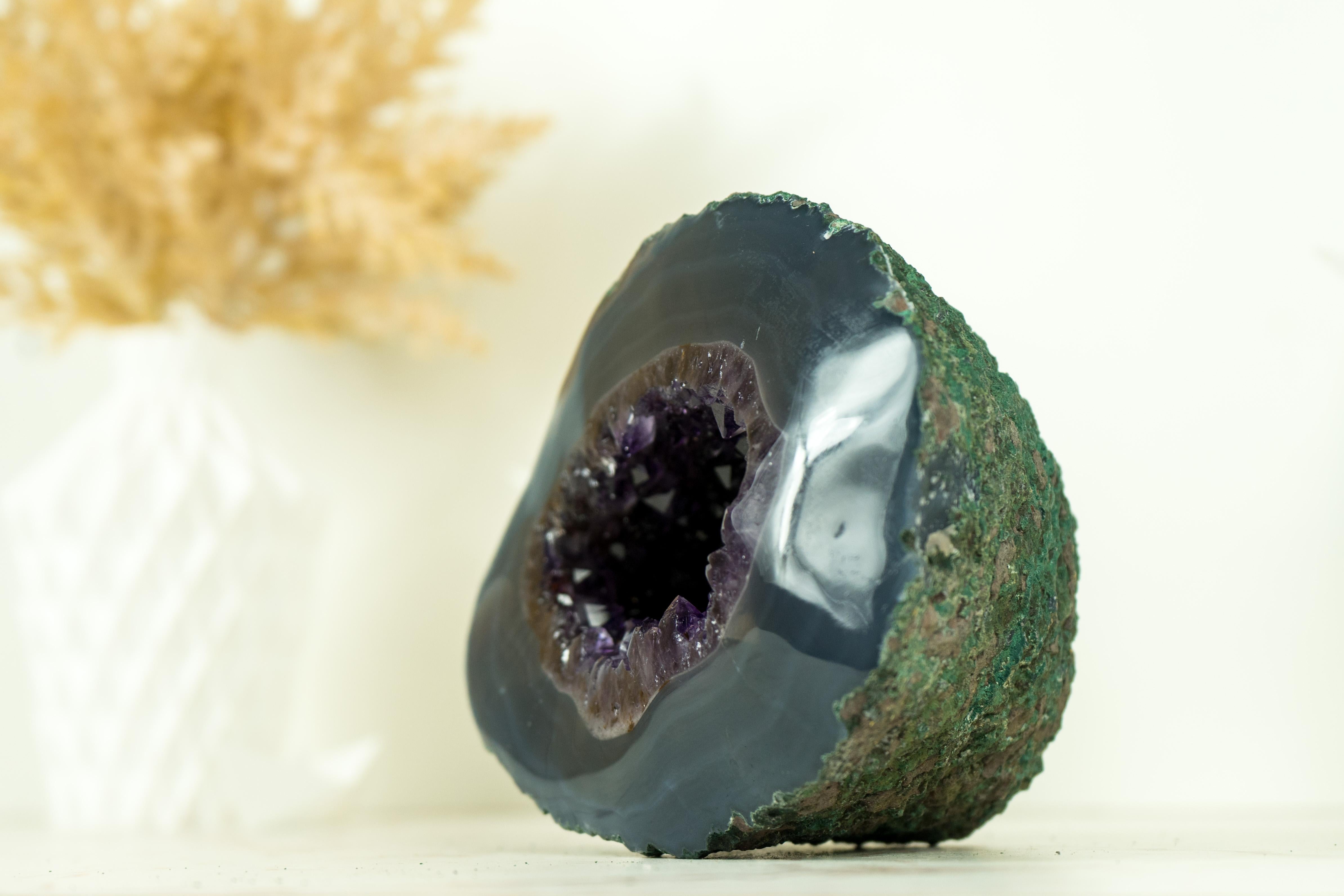 Small Agate with Amethyst Geode with Deep Purple Amethyst and Sea Blue Agate For Sale 2