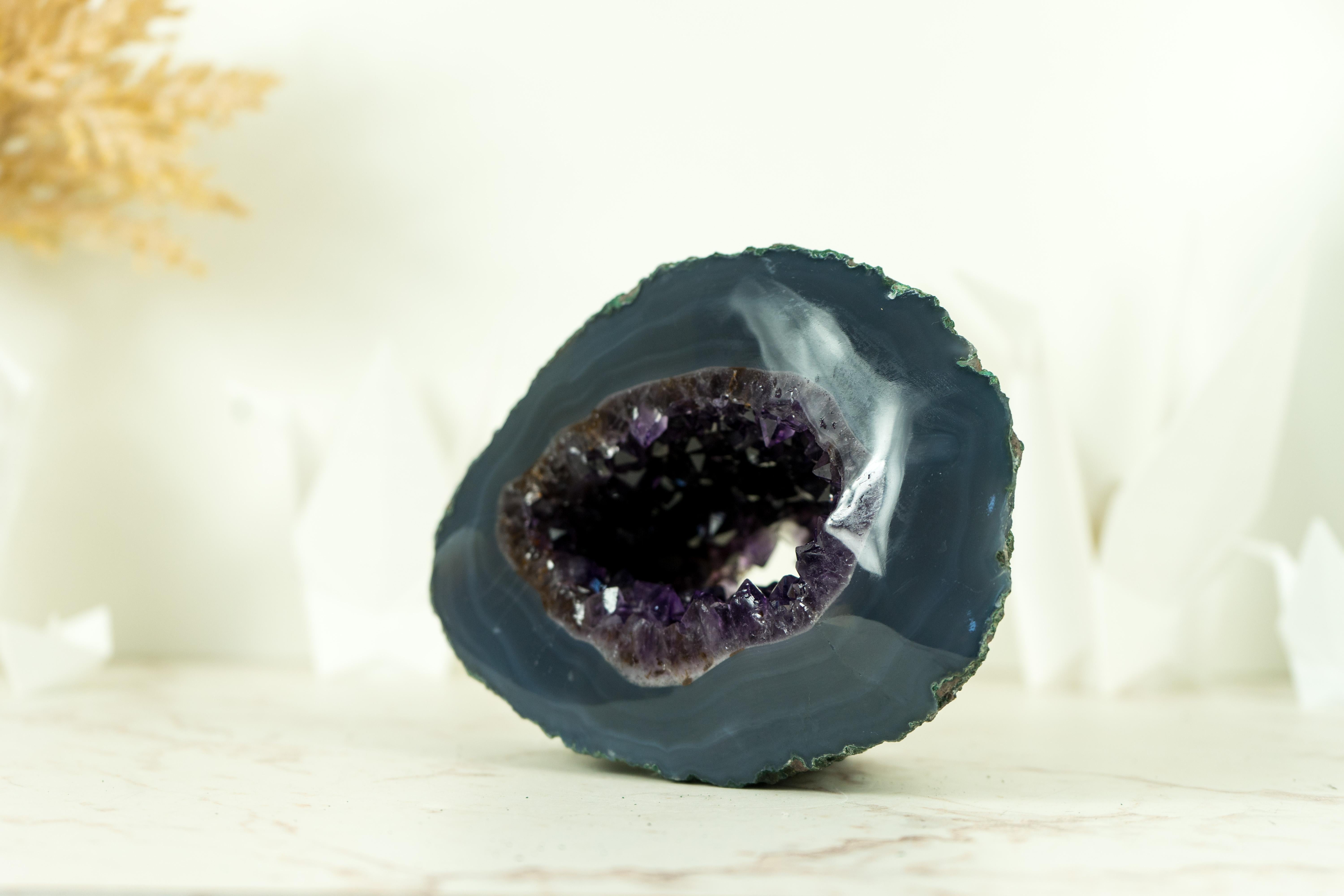 Small Agate with Amethyst Geode with Deep Purple Amethyst and Sea Blue Agate For Sale 3