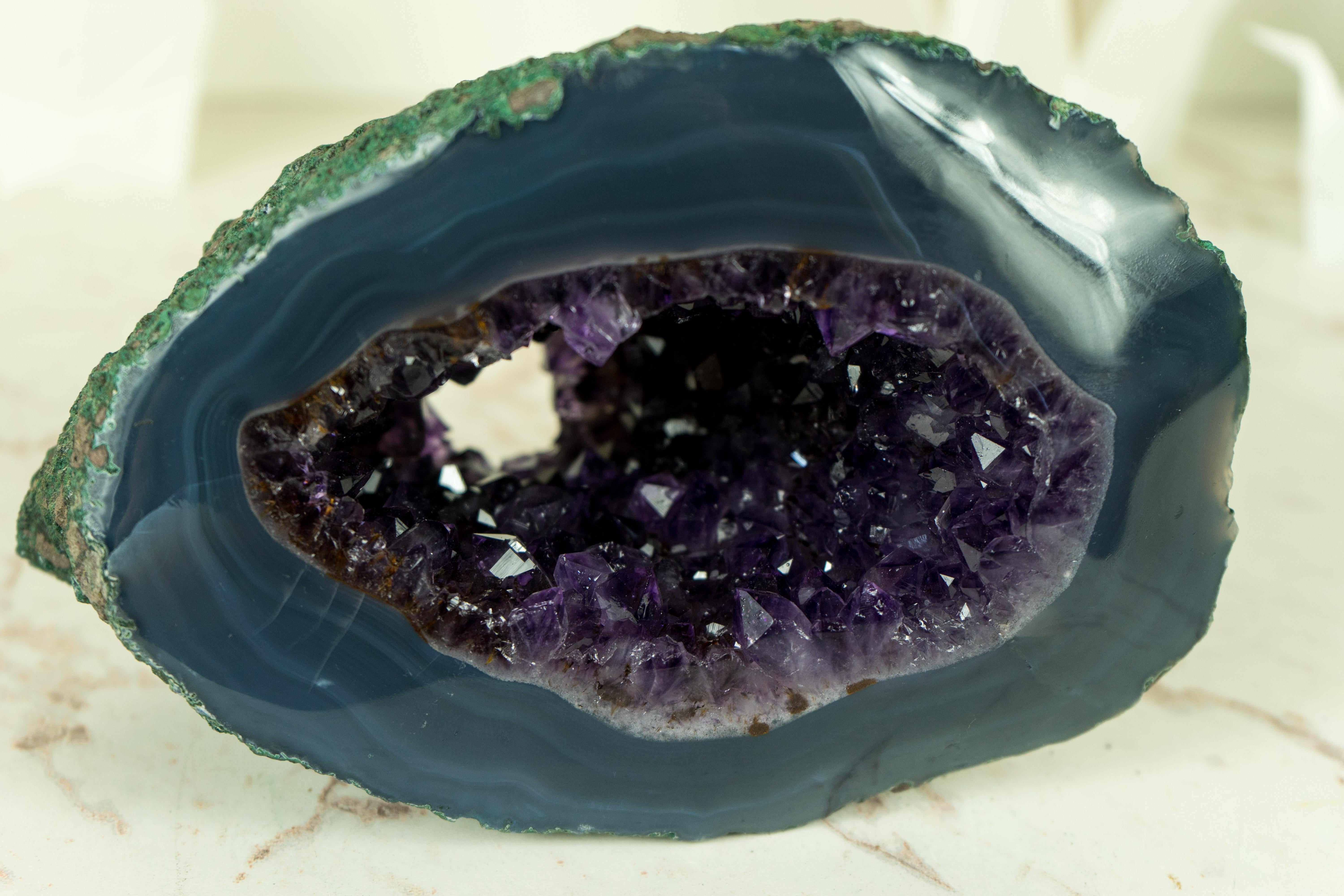Small Agate with Amethyst Geode with Deep Purple Amethyst and Sea Blue Agate For Sale 4