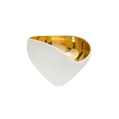 Small Alabaster and 22-Karat Gold Glaze Asymmetrical Ceramic Bowl, Sandi Fellman