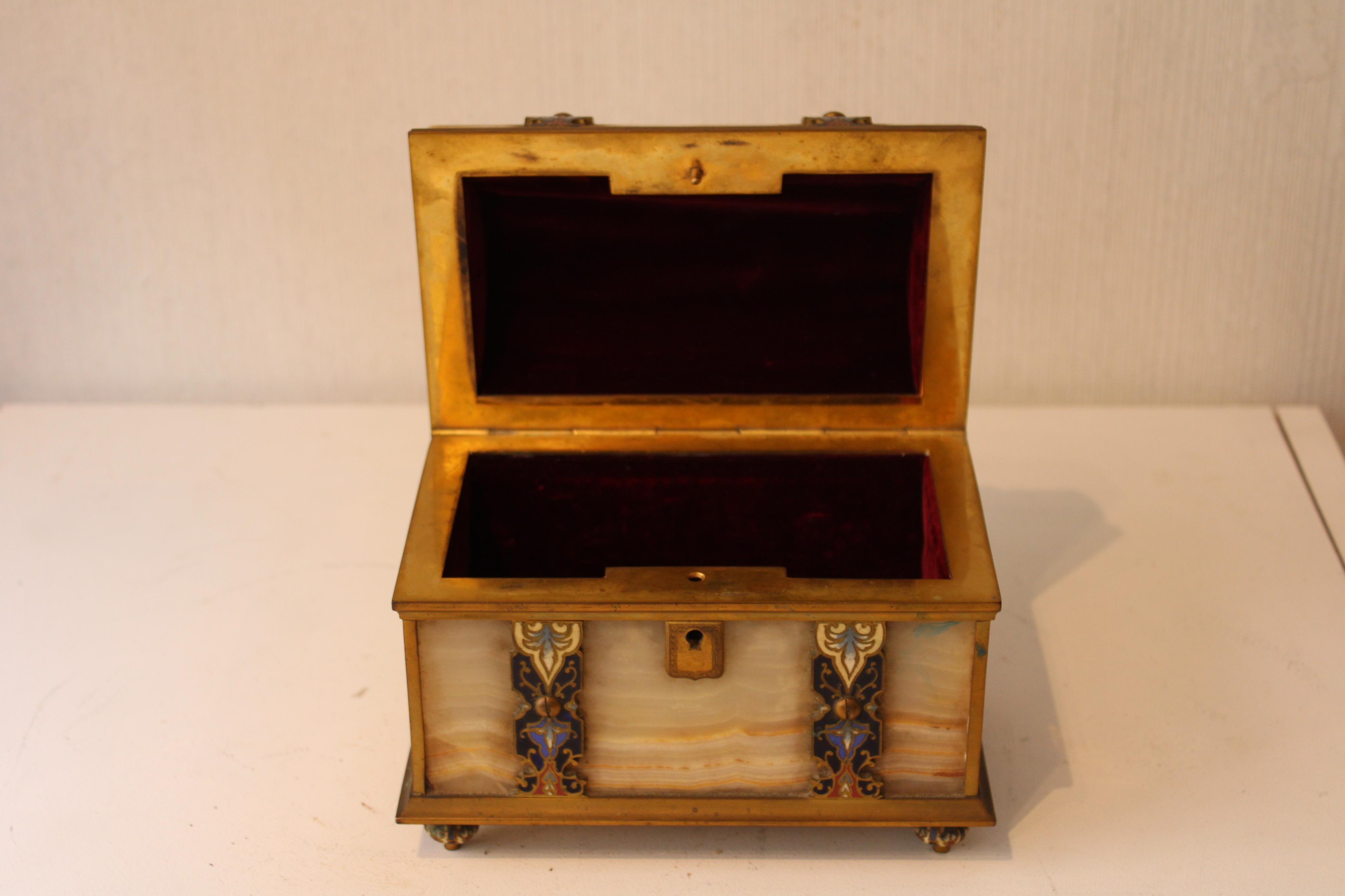 Enameled Small Alabaster Chest For Sale