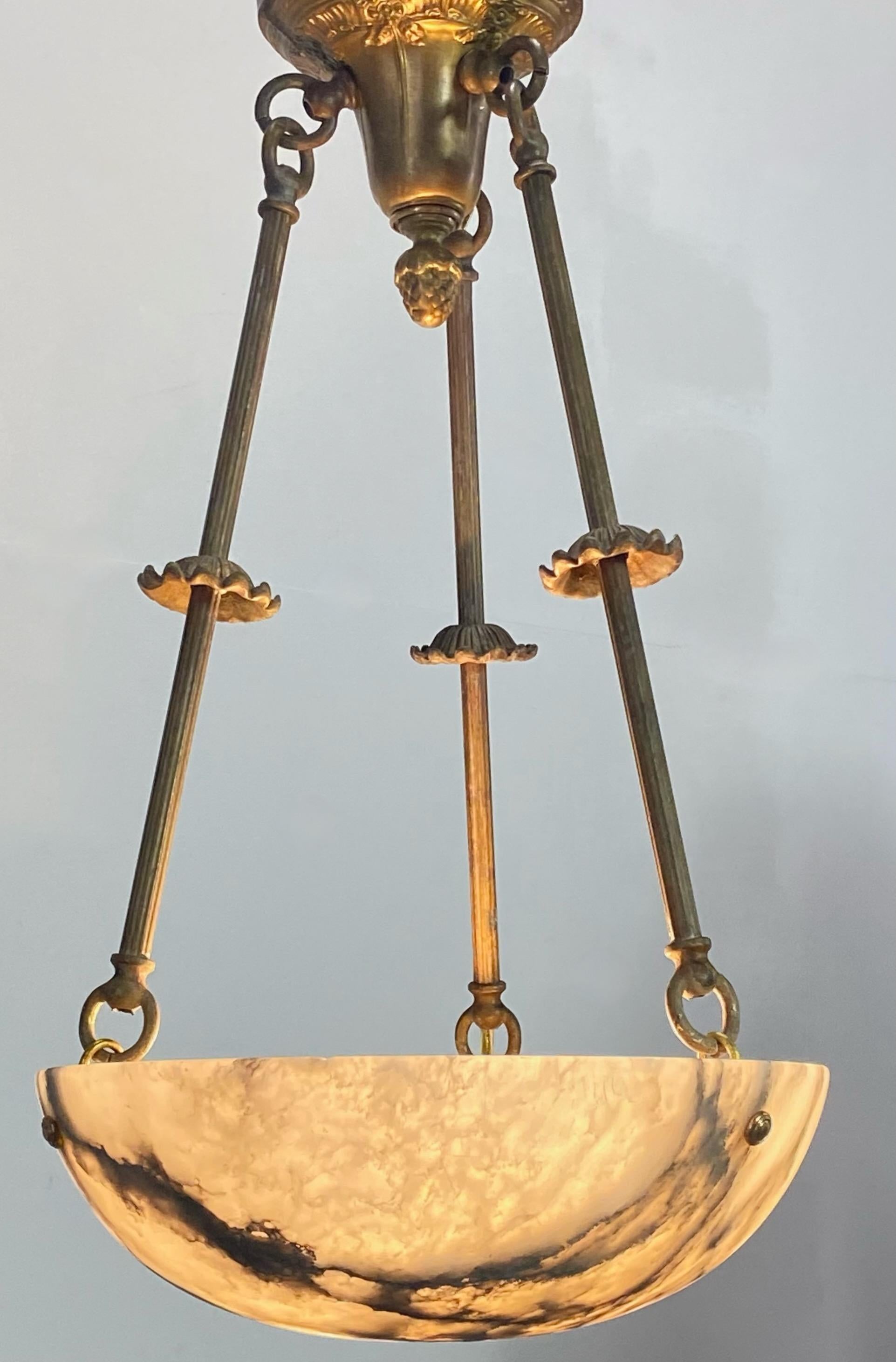 Small Alabaster Pendant Ceiling Light Fixture, Early 20th Century In Good Condition In San Francisco, CA
