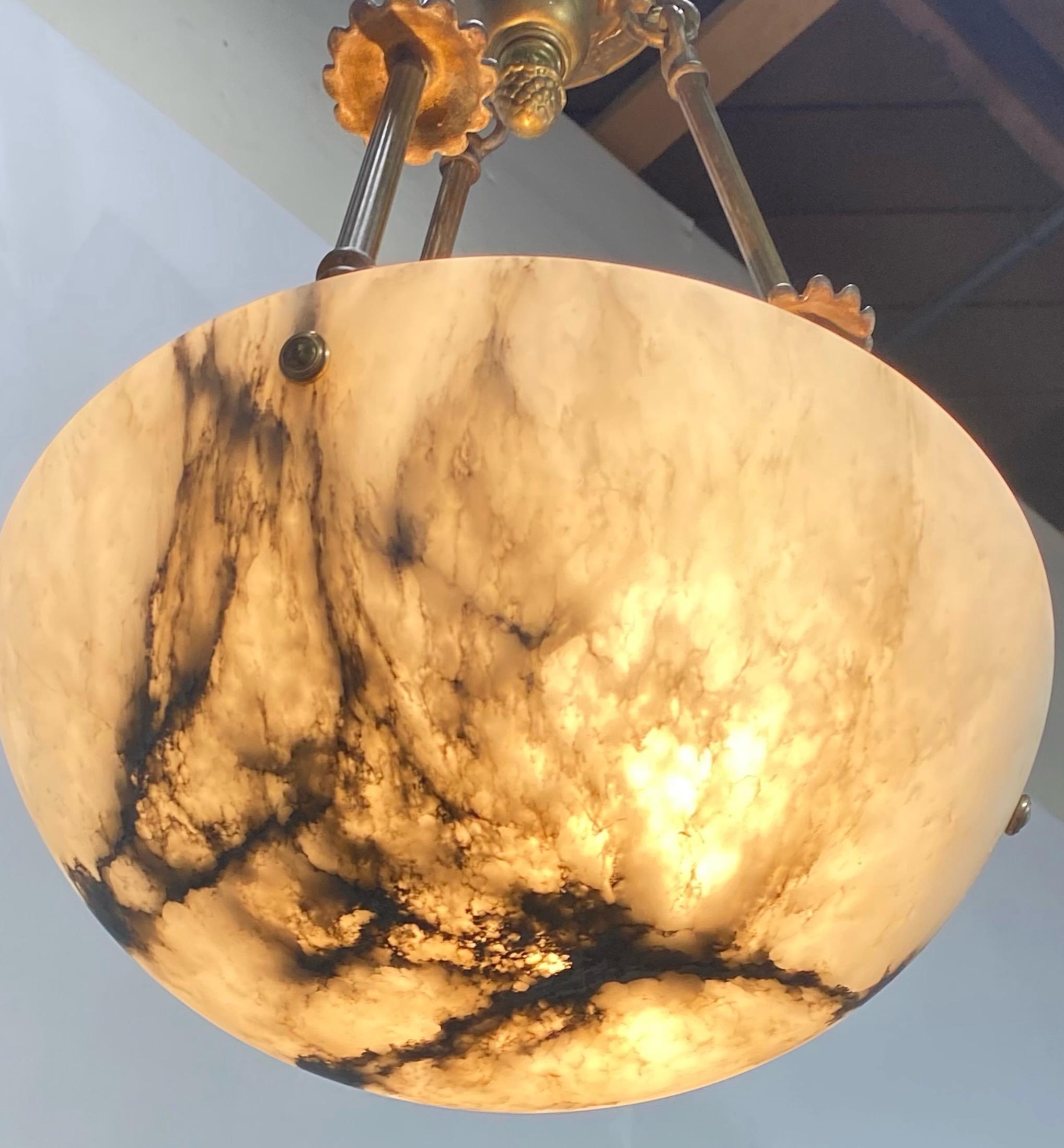 Small Alabaster Pendant Ceiling Light Fixture, Early 20th Century 2