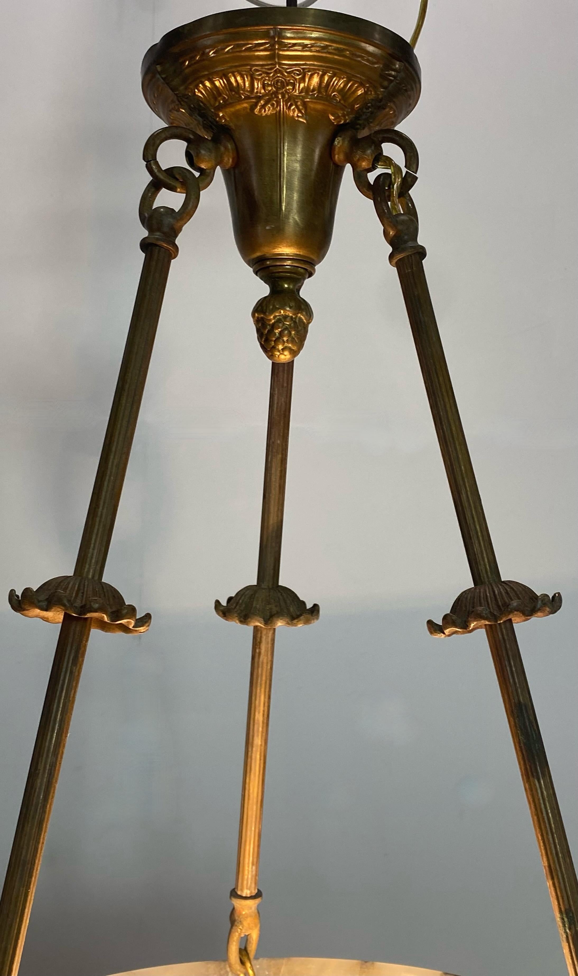 Small Alabaster Pendant Ceiling Light Fixture, Early 20th Century 3