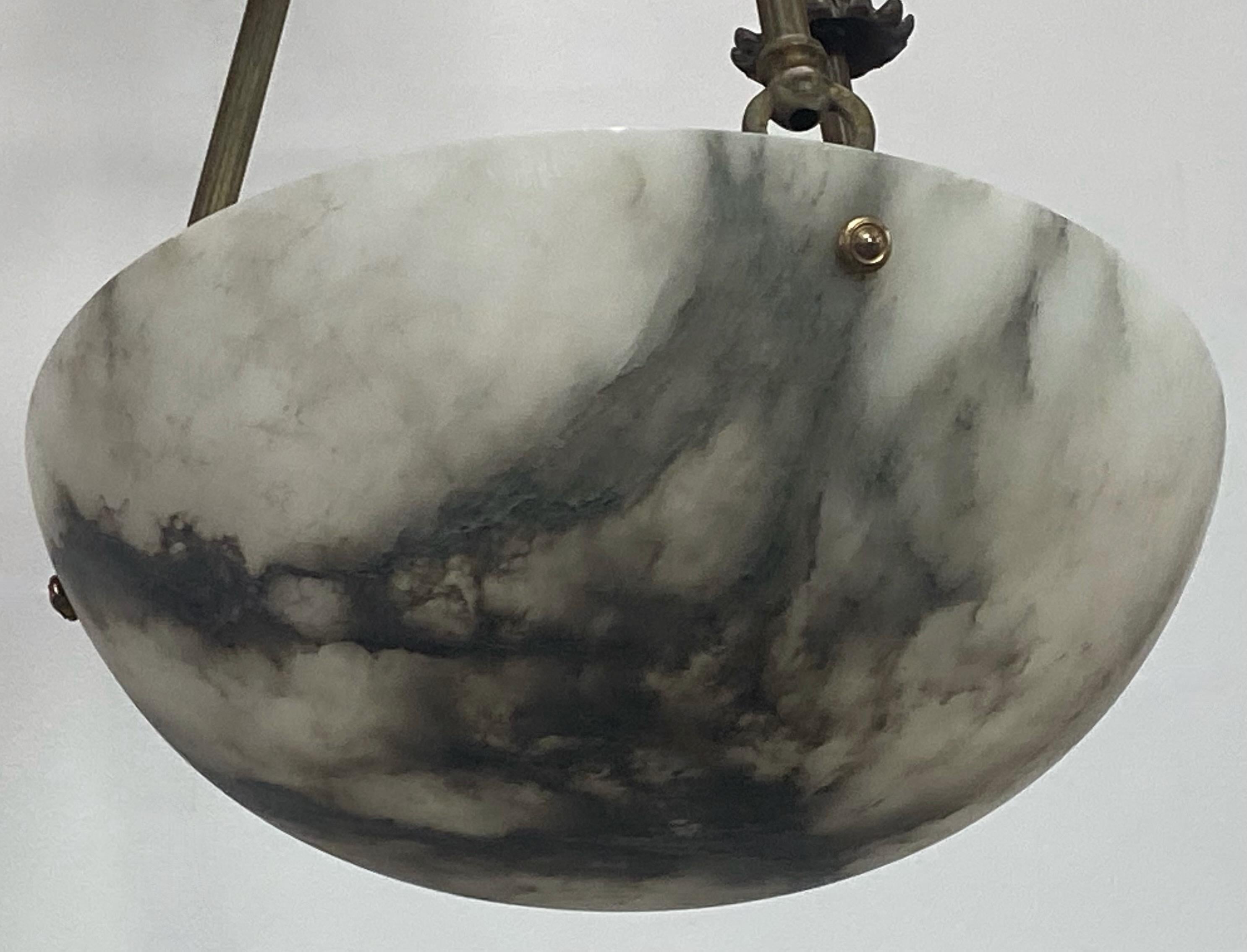 Small Alabaster Pendant Ceiling Light Fixture, Early 20th Century 4