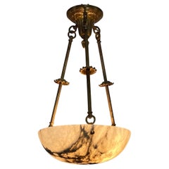 Small Alabaster Pendant Ceiling Light Fixture, Early 20th Century