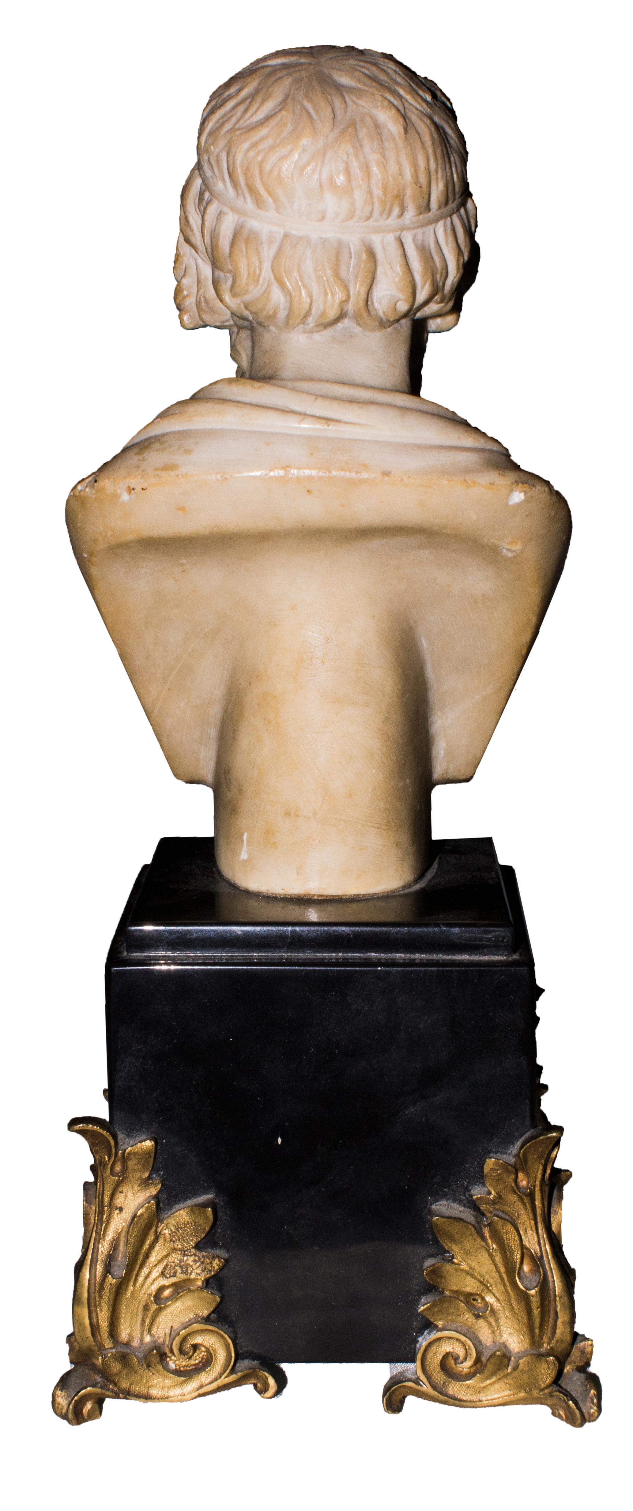 Alabaster sculpture with base in black marble and 4 friezes legs in golden bronze.

This artwork is shipped from Italy. Under existing legislation, any artwork in Italy created over 70 years ago by an artist who has died requires a licence for