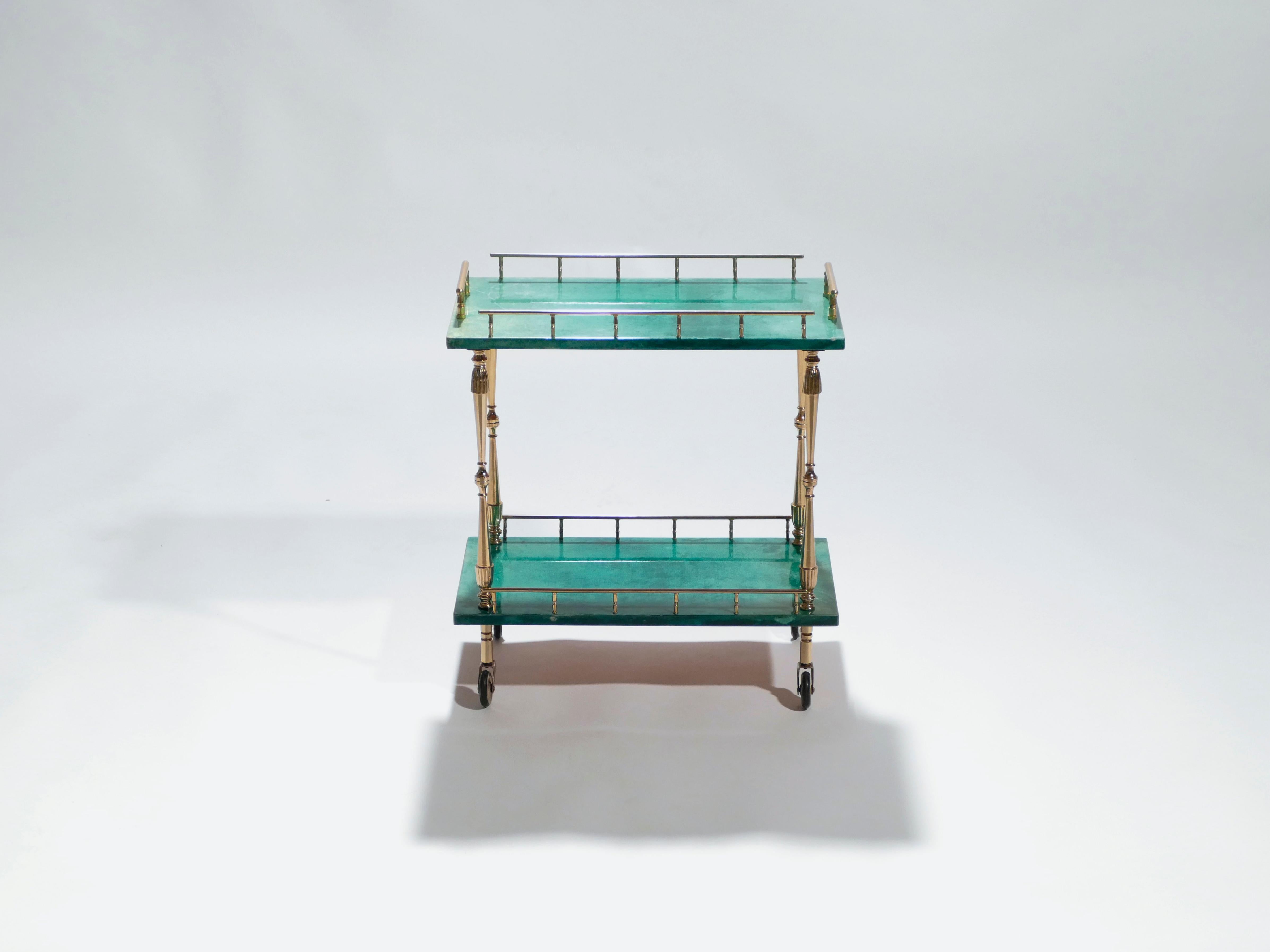 Small Aldo Tura Goatskin Parchment Bar Cart, 1950s In Good Condition In Paris, IDF