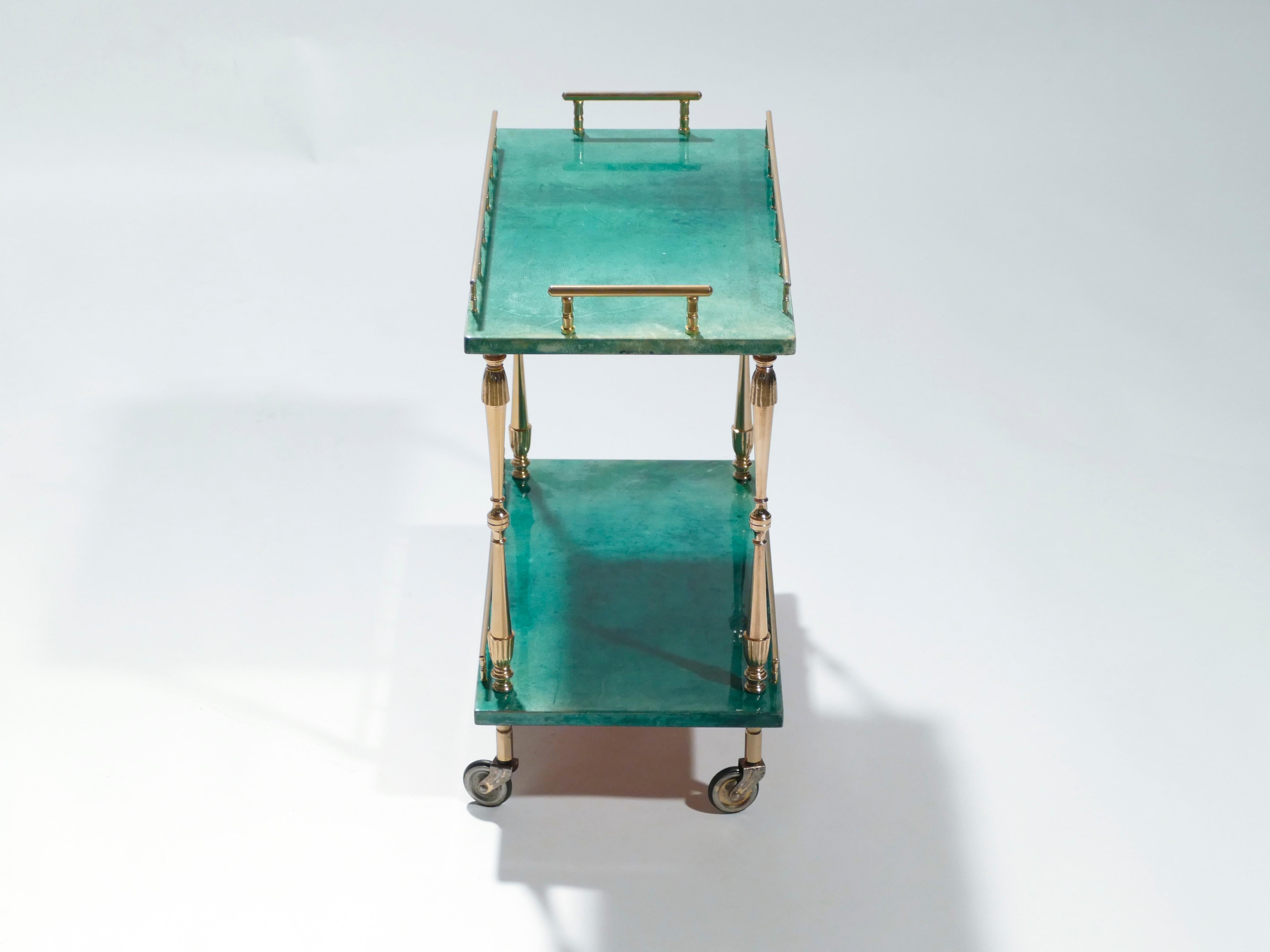 Mid-20th Century Small Aldo Tura Goatskin Parchment Bar Cart, 1950s