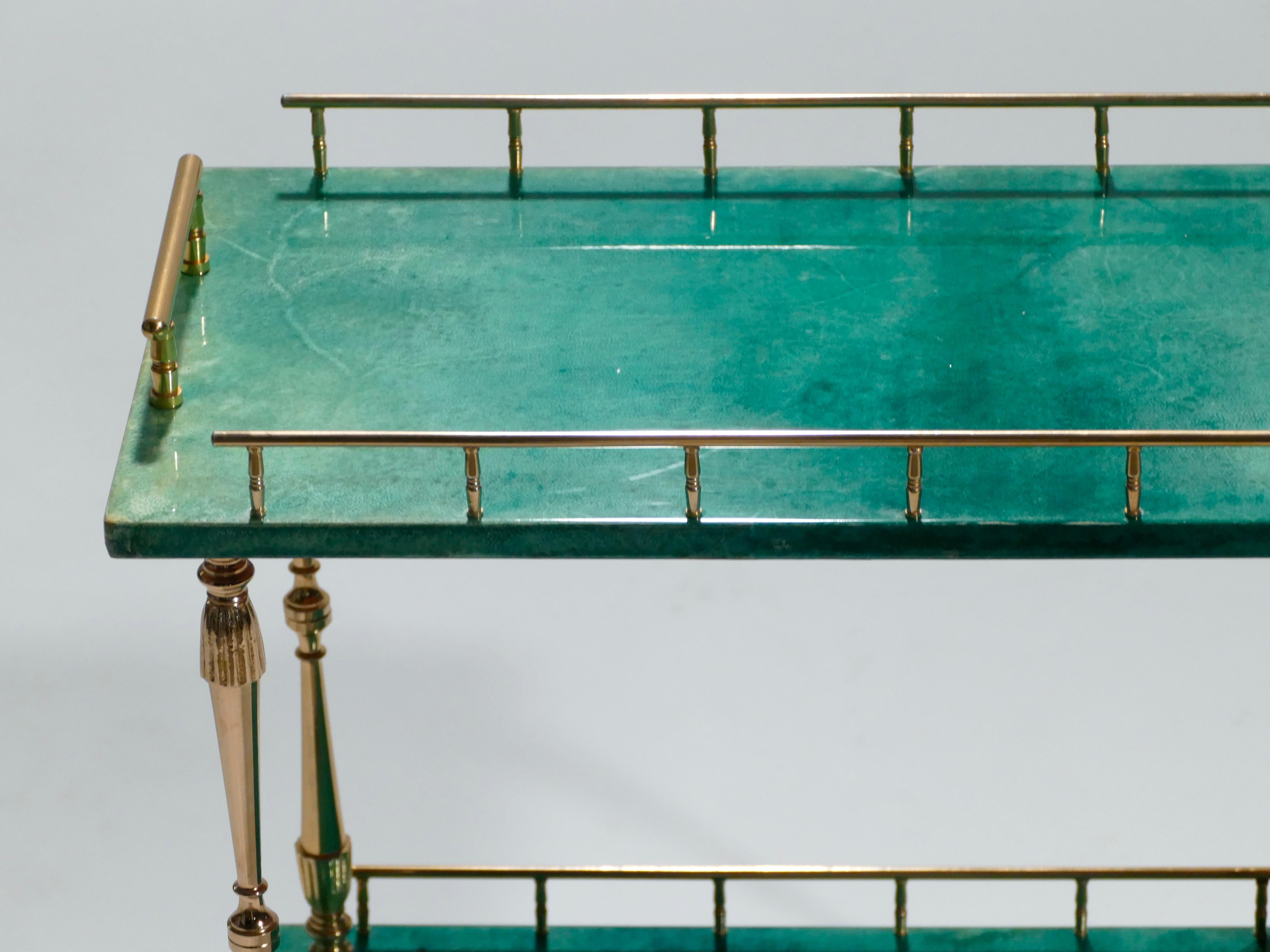 Brass Small Aldo Tura Goatskin Parchment Bar Cart, 1950s