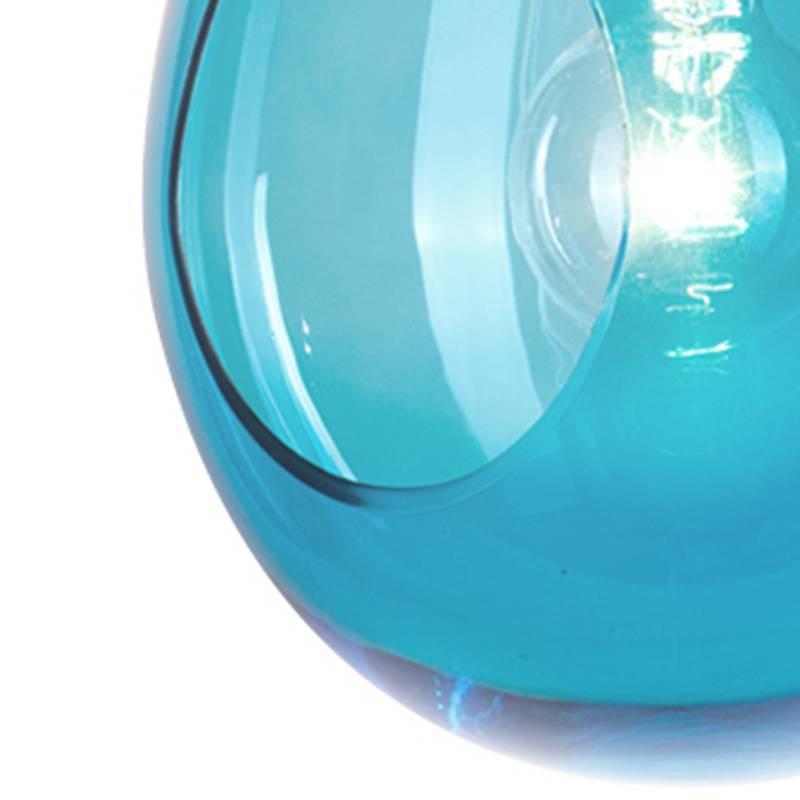This item includes all taxes for delivery to the USA or the EU.

Aquamarine colored Murano glass pendant light with a polished chrome frame.
One x E27 bulb fitting.
A^.