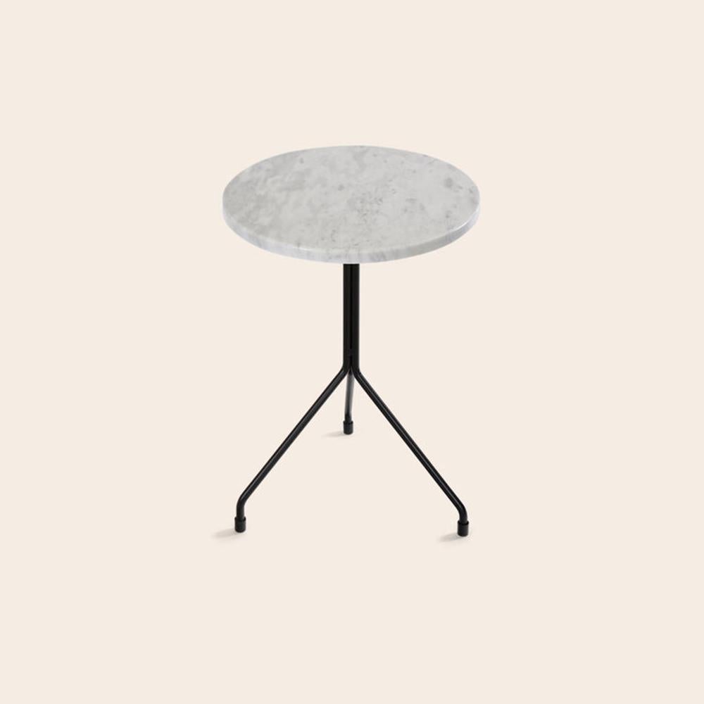 Small all for one white Carrara marble table by OxDenmarq
Dimensions: D 40 x H 48 cm
Materials: Steel, white Carrara marble
Also Available: Different marble options available.

OX DENMARQ is a Danish design brand aspiring to make beautiful