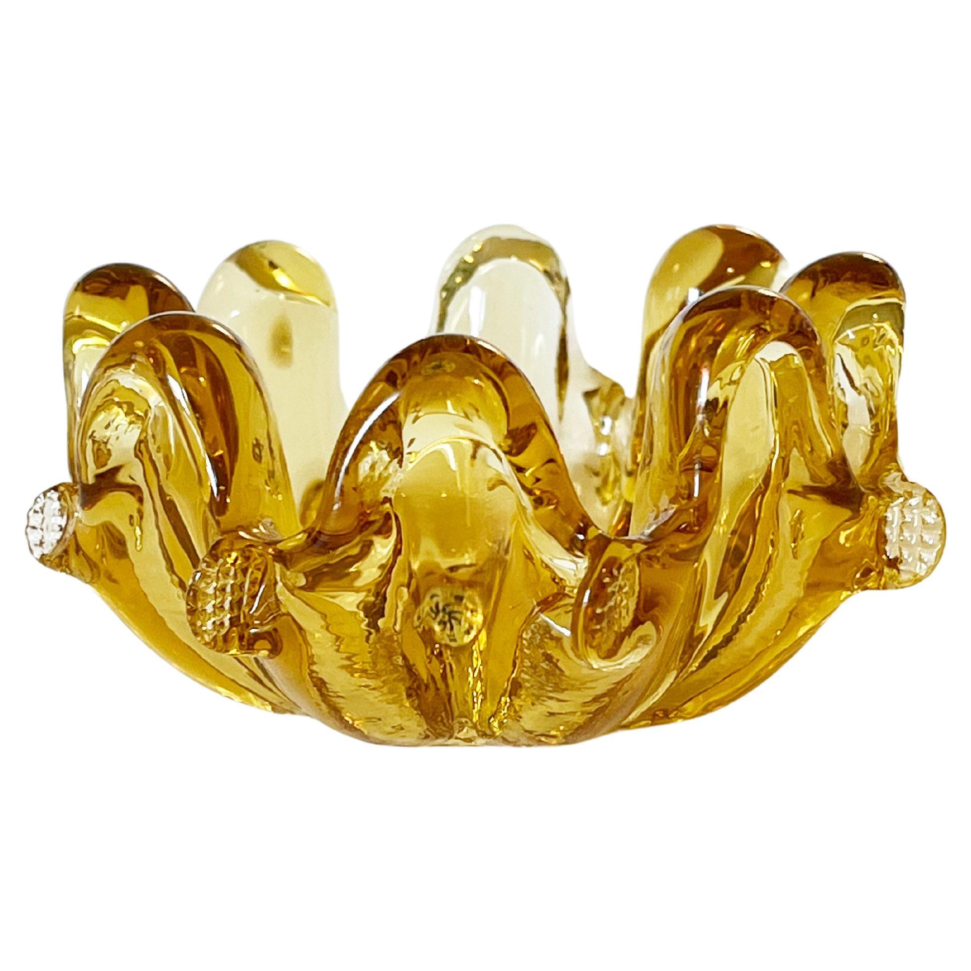 Small Amber Murano Glass Ashtray Melted Honey, 1970s, Italy