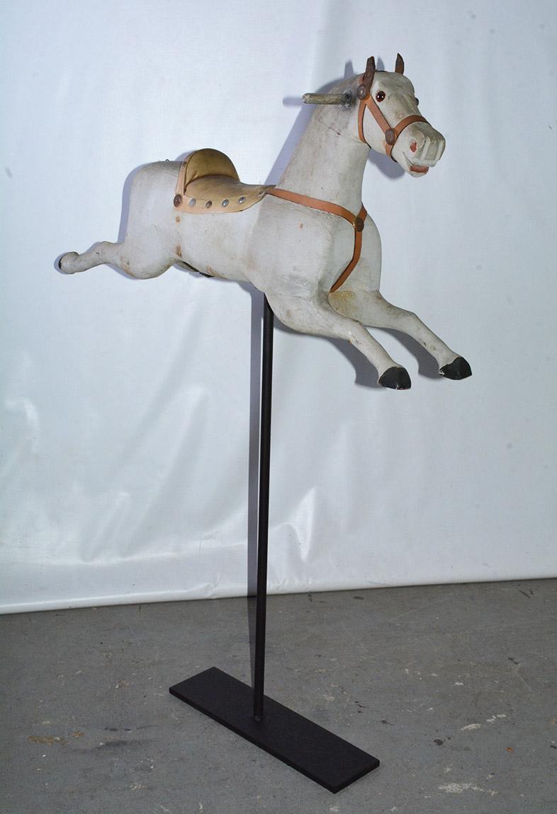 Rustic Small American Carousel Horse on Stand