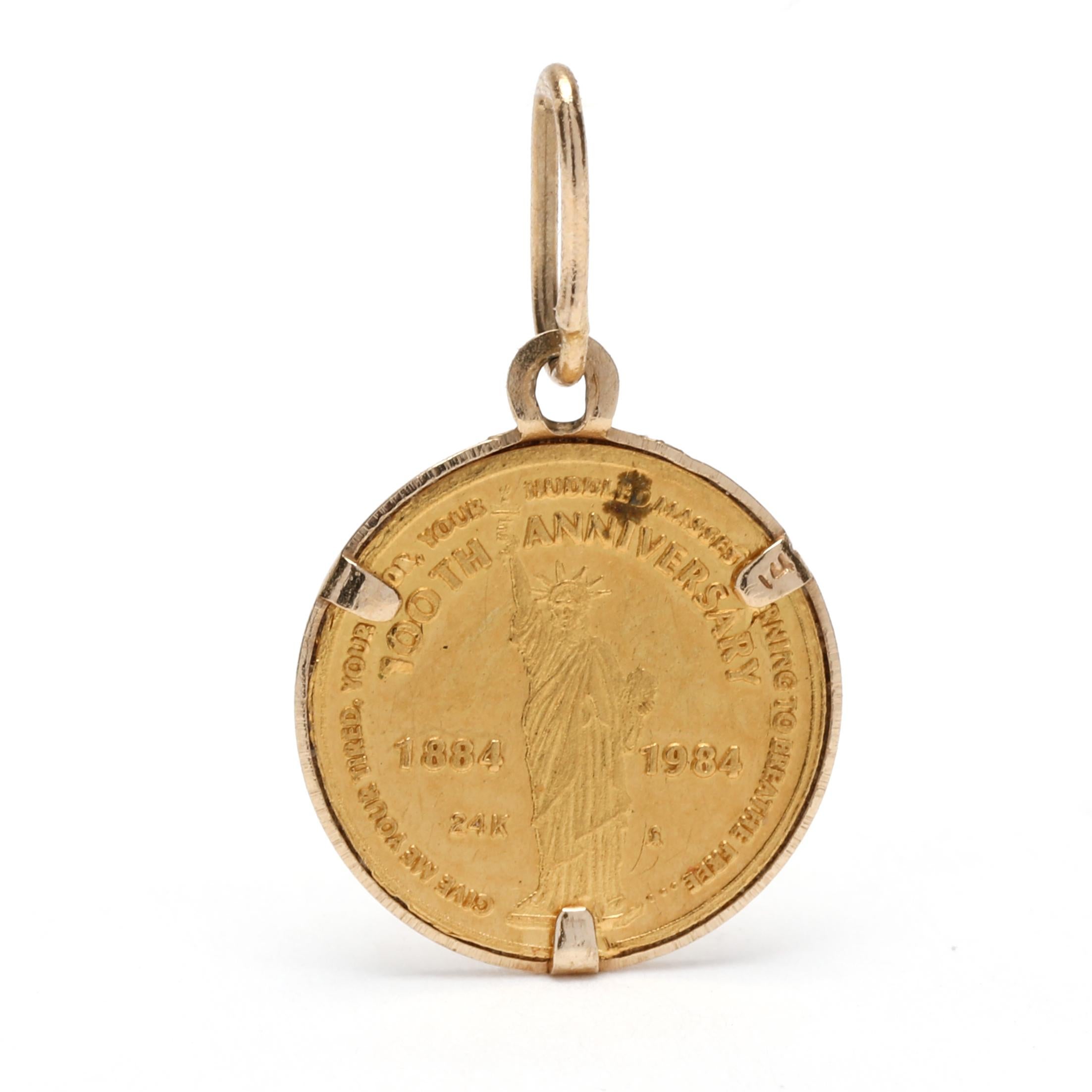 Amerikanischer Münzanhänger, 22K 14K Gelbgold, Länge 1/2 Zoll, Mini- Münzanhänger für Damen oder Herren