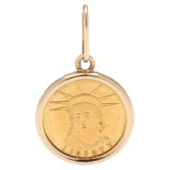 Vintage Small American Coin Charm, 22k 14k Yellow Gold, Mini Coin Charm