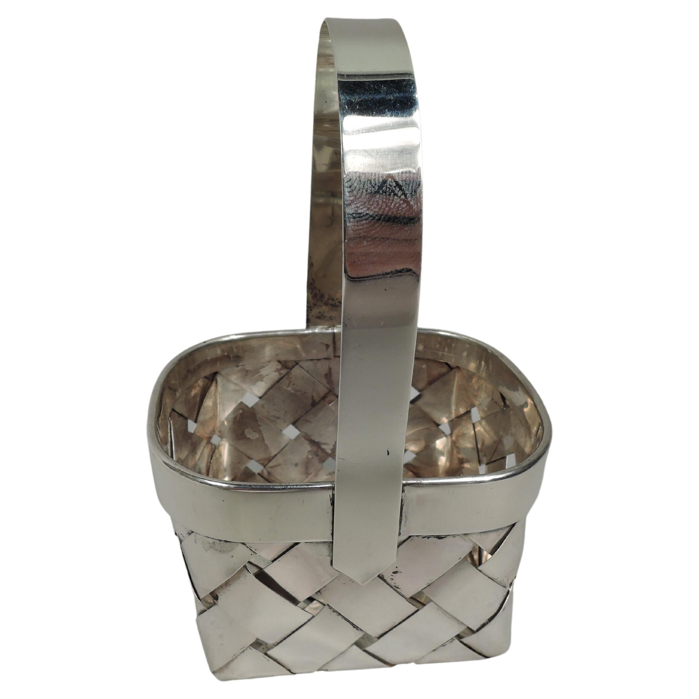 Petit panier américain en argent sterling de style mi-siècle moderne