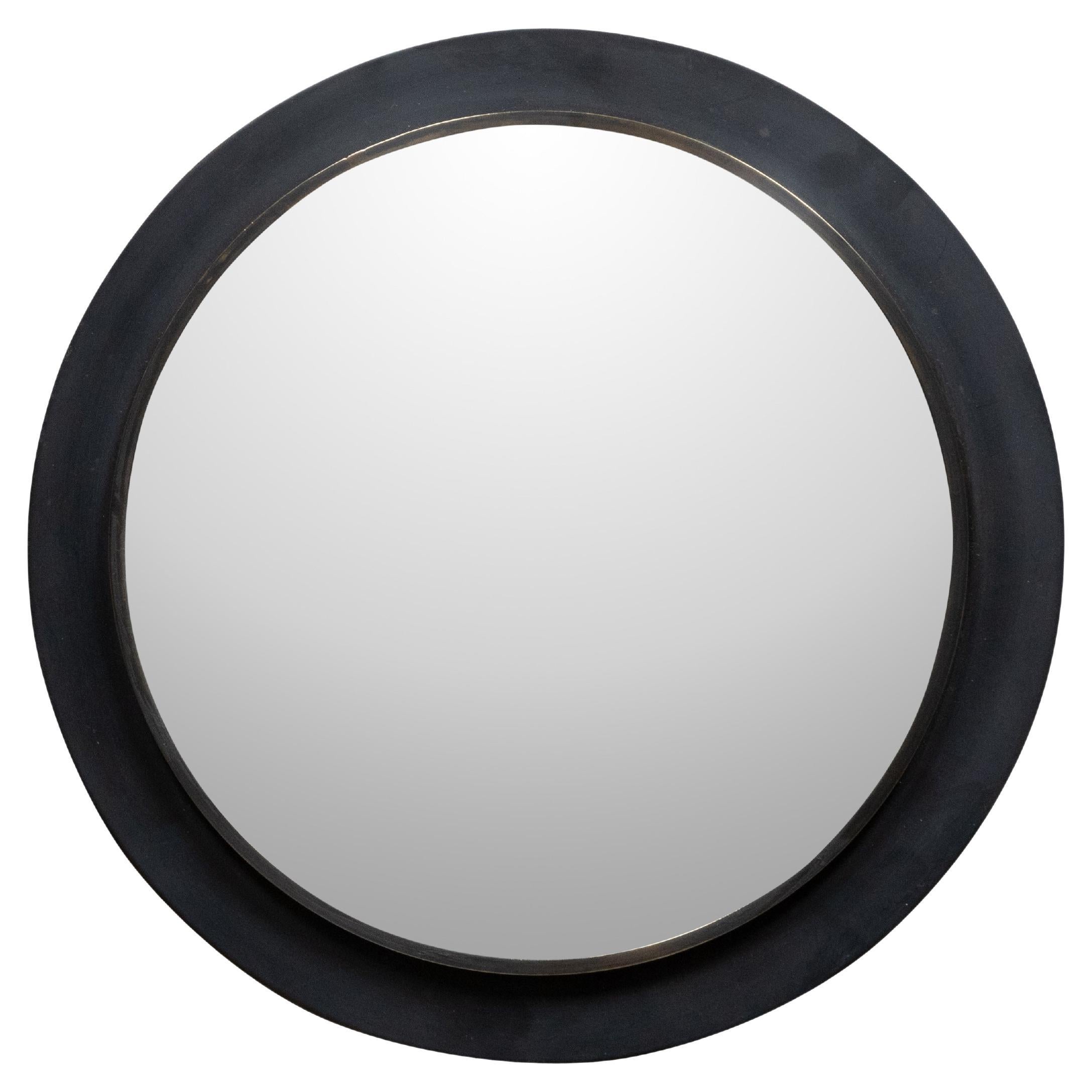 Petit miroir convexe américain vintage avec cadre métallique circulaire noir