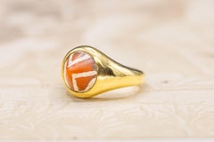Small Ancient Indus Valley Bead Ring Etched Carnelian Cone Antique Gold Ring