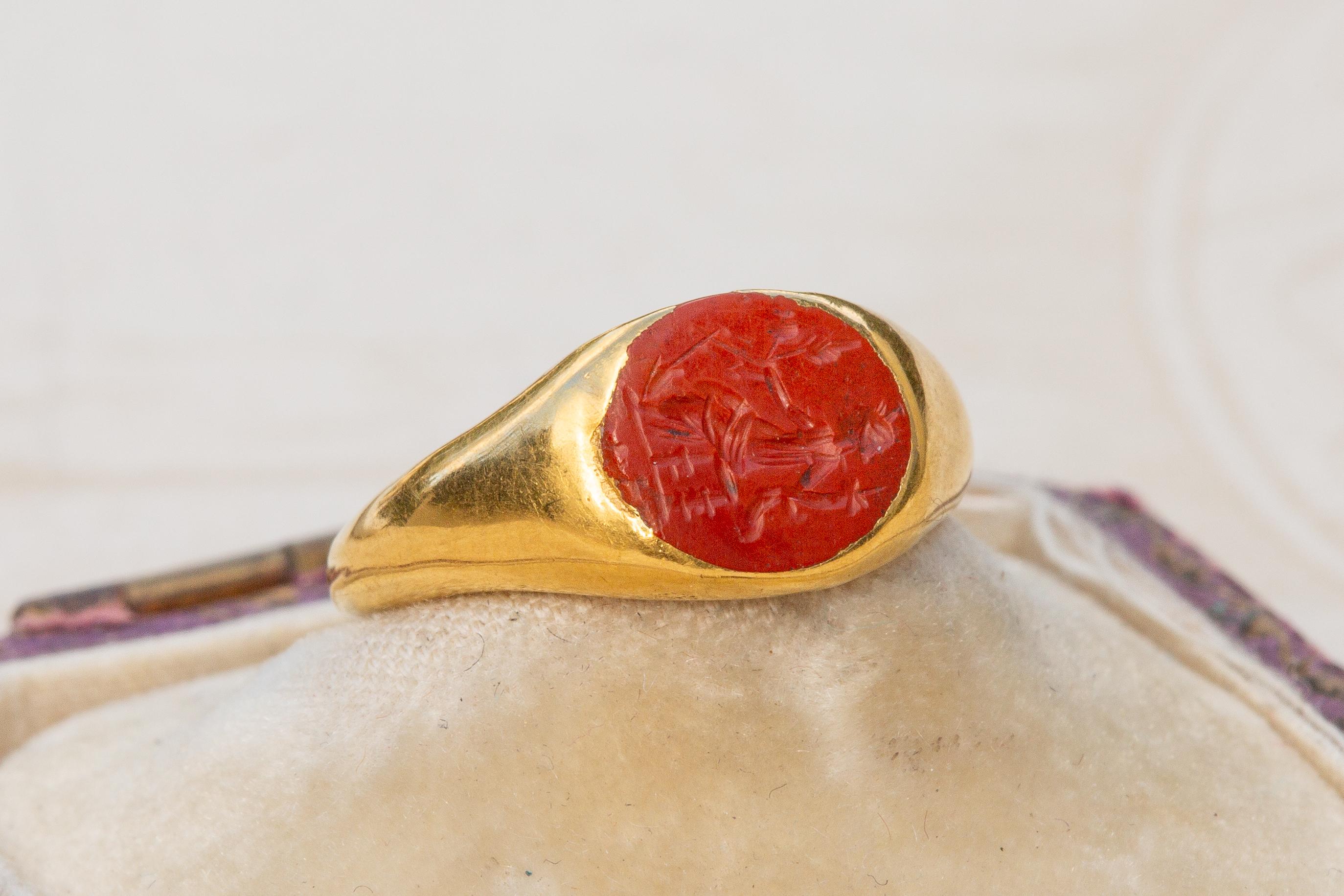 Small Ancient Roman Fortuna Intaglio Ring Engraved Jasper Antique Signet Ring  9