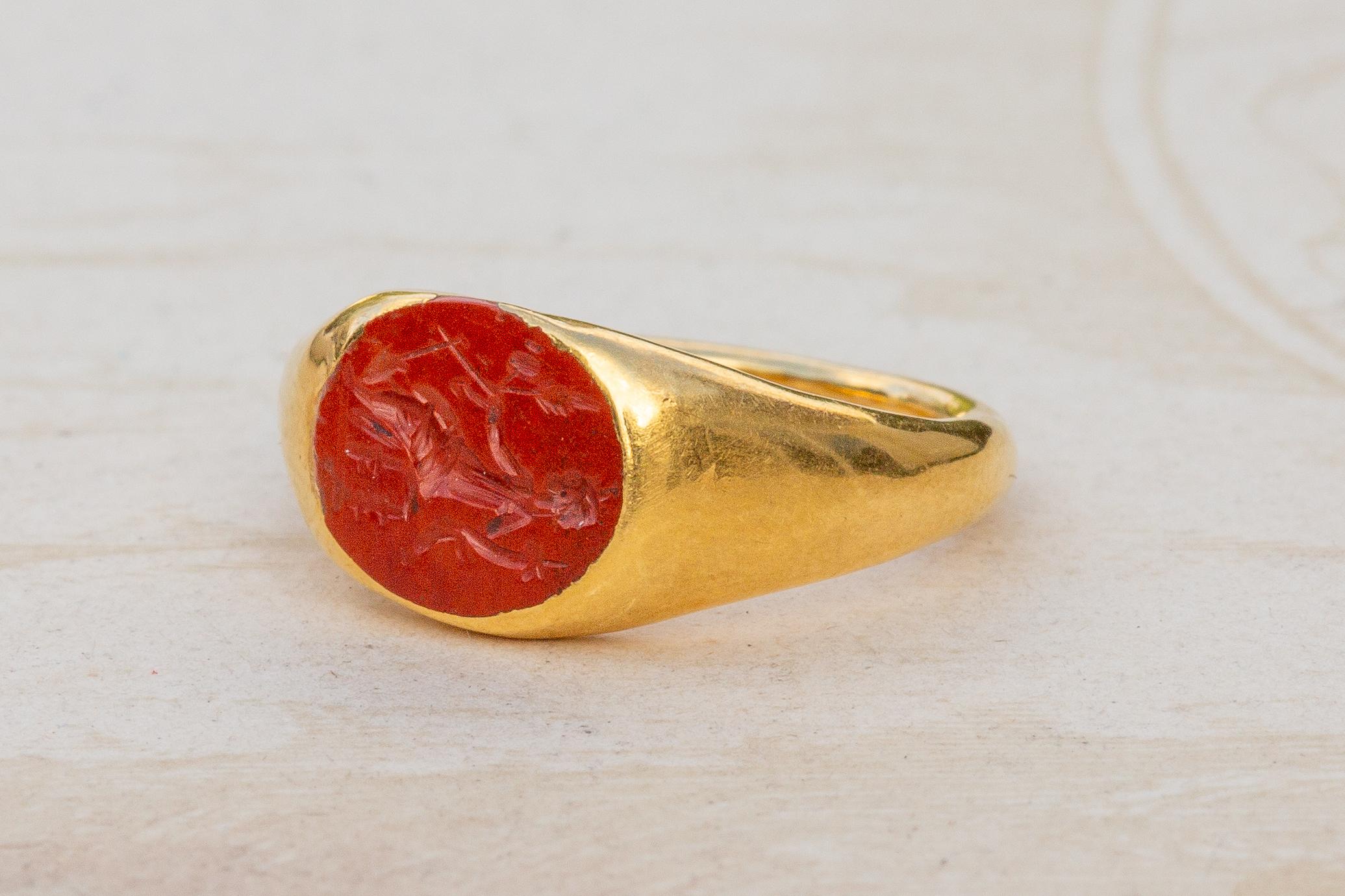 Classical Roman Small Ancient Roman Fortuna Intaglio Ring Engraved Jasper Antique Signet Ring 