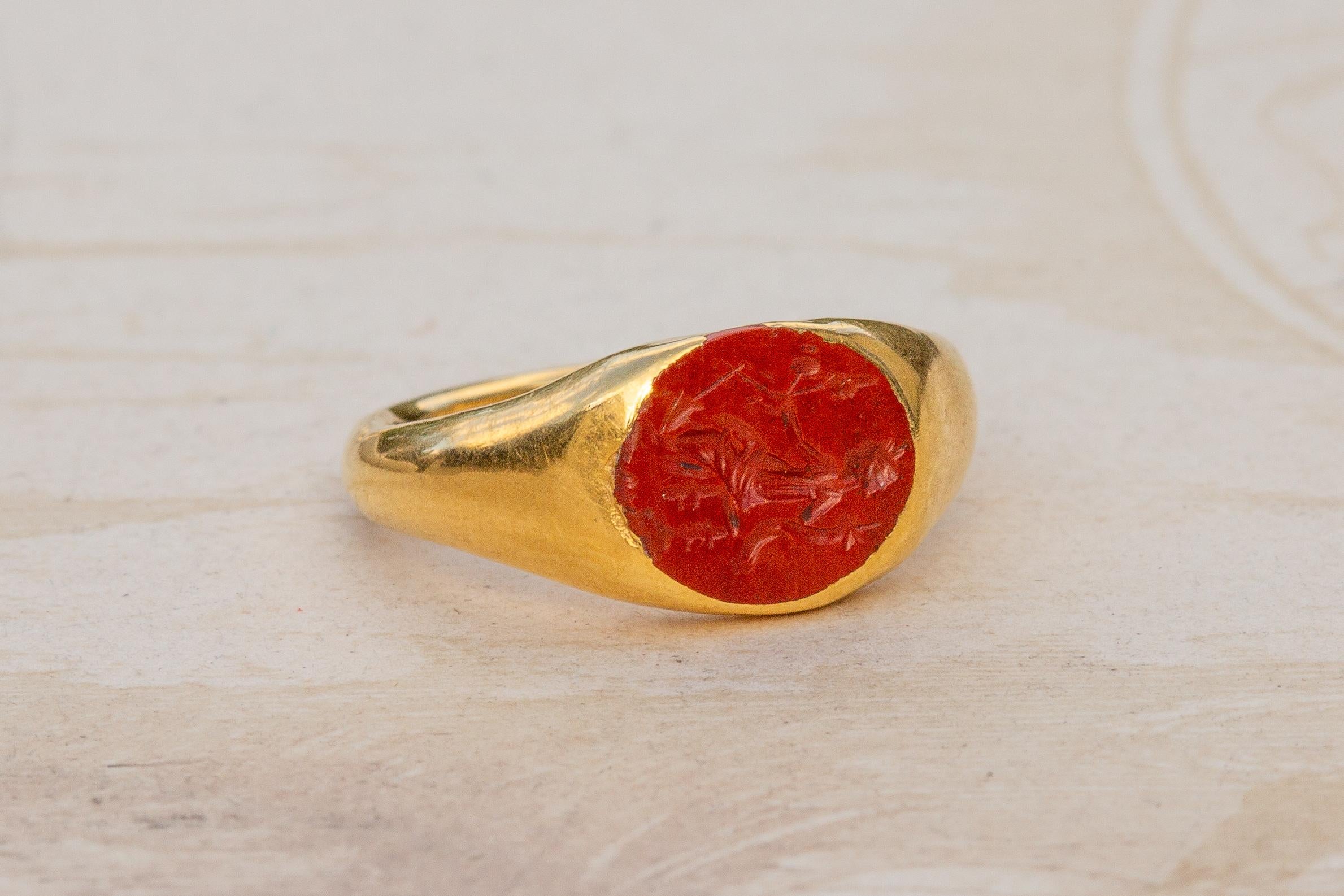 Women's or Men's Small Ancient Roman Fortuna Intaglio Ring Engraved Jasper Antique Signet Ring 