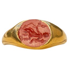 Small Ancient Roman Fortuna Intaglio Ring Engraved Jasper Antique Signet Ring 
