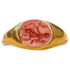 Small Ancient Roman Fortuna Intaglio Ring Engraved Jasper Antique Signet Ring