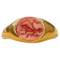 Small Ancient Roman Fortuna Intaglio Ring Engraved Jasper Vintage Signet Ring 