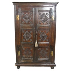 Antique Small and Beautiful 17th Century Oak Livery Cupboard c. 1680