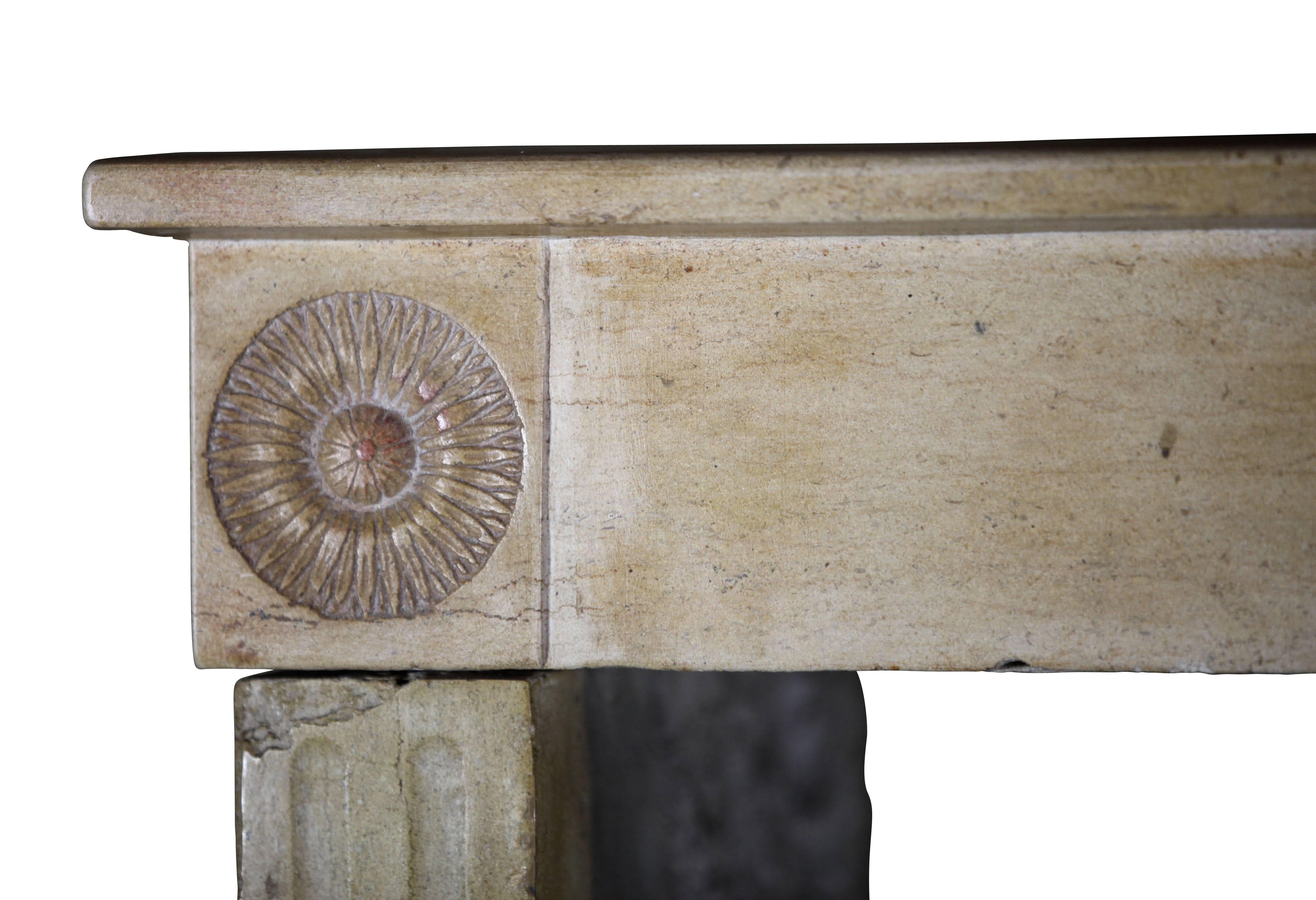 Carved Small and Fine French Classic Original Antique Fireplace Surround in Stone For Sale