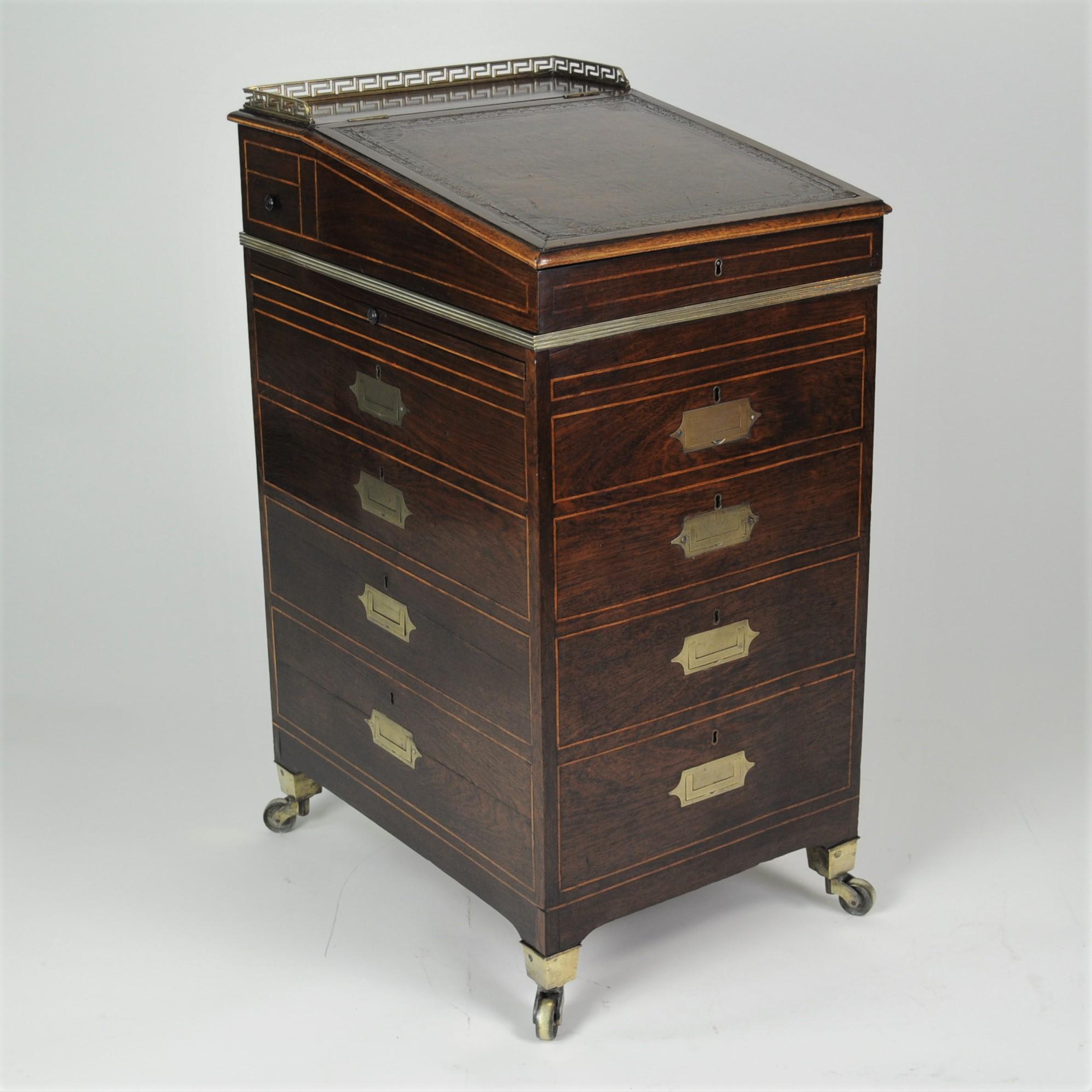 19th Century Small and rare Campaign Rosewood Davenport For Sale