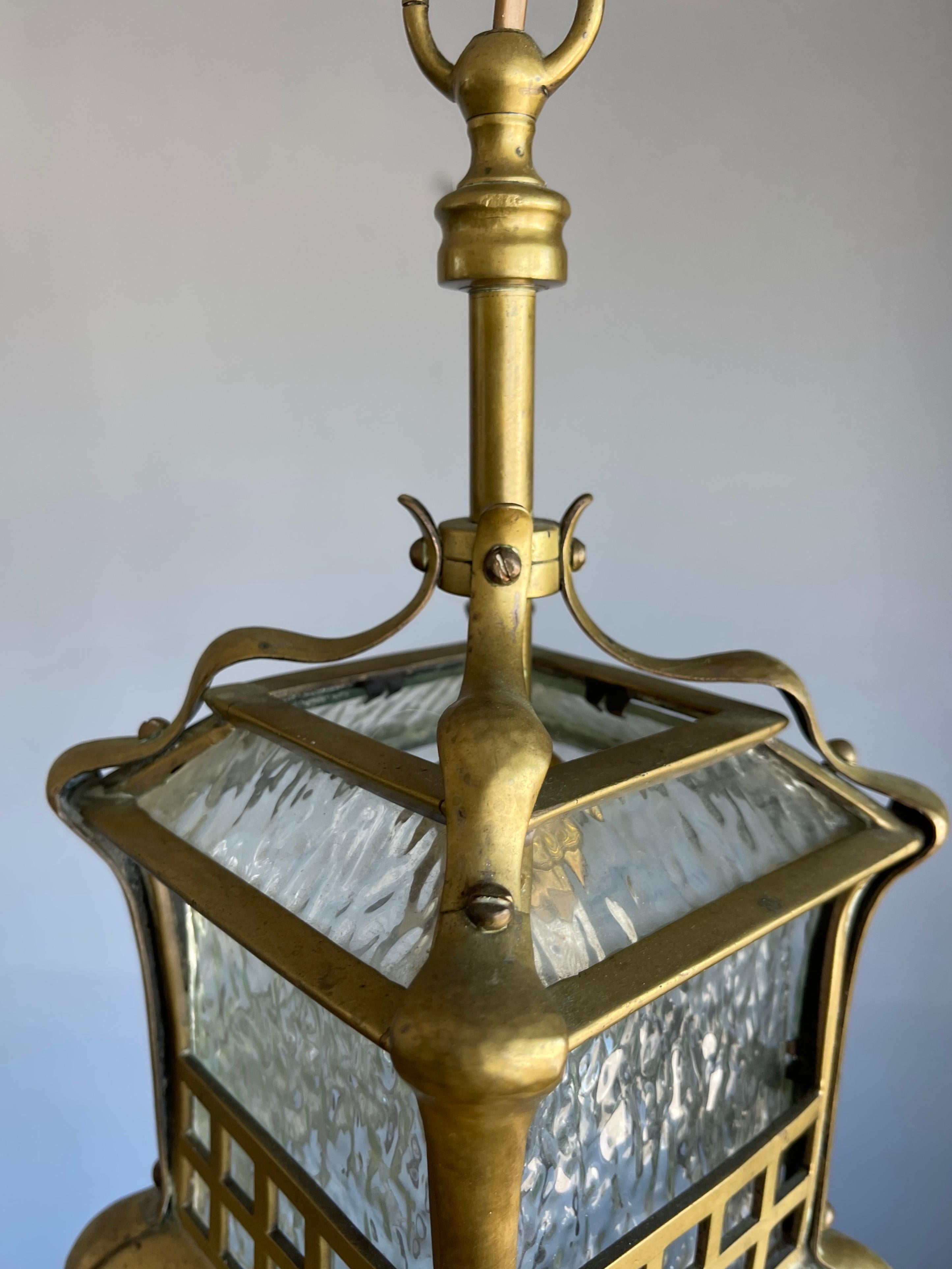 Small and Stunning Jugendstil Brass, Bronze and Glass Pendant / Light Fixture For Sale 5