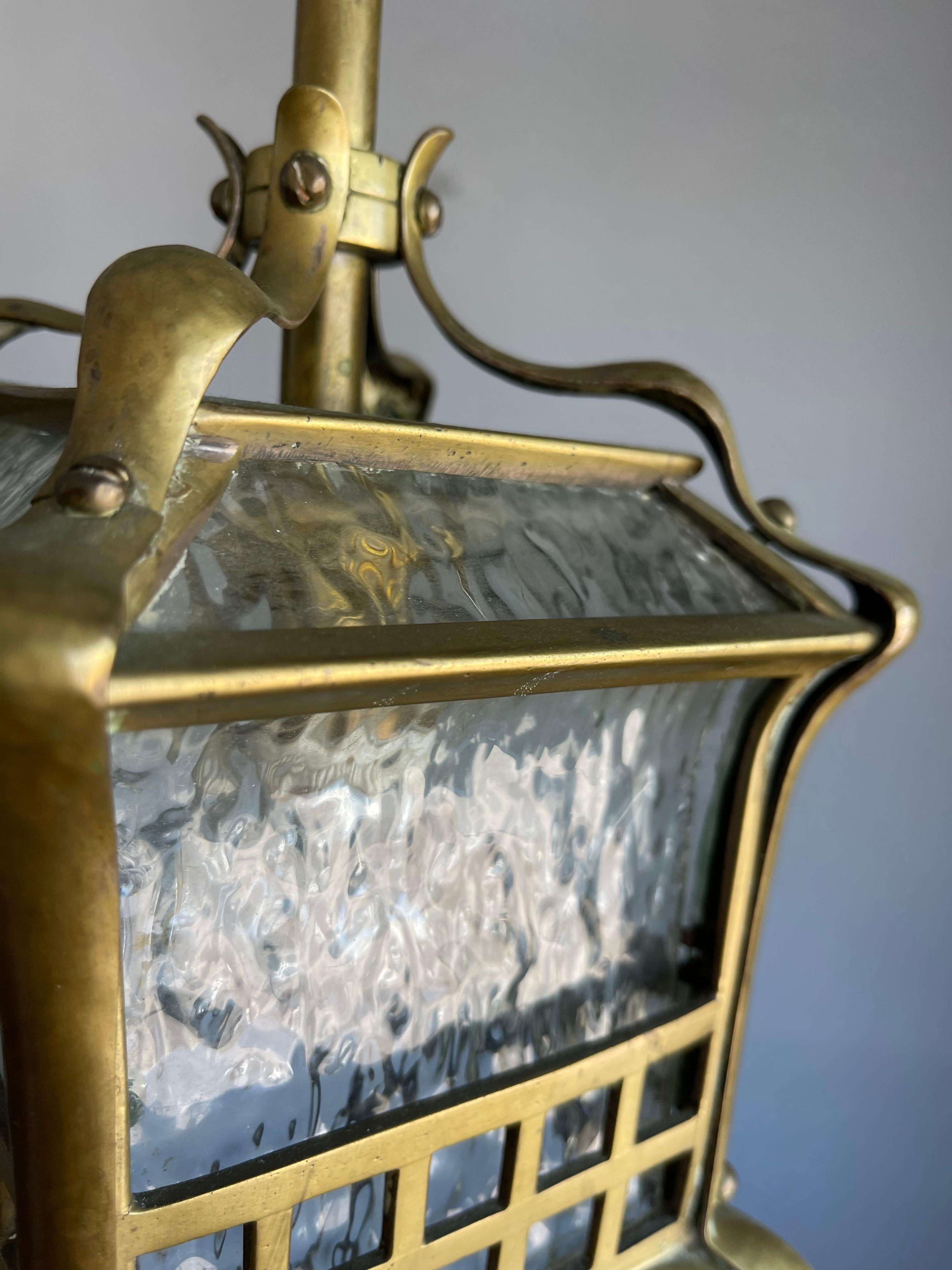 Small and Stunning Jugendstil Brass, Bronze and Glass Pendant / Light Fixture For Sale 6