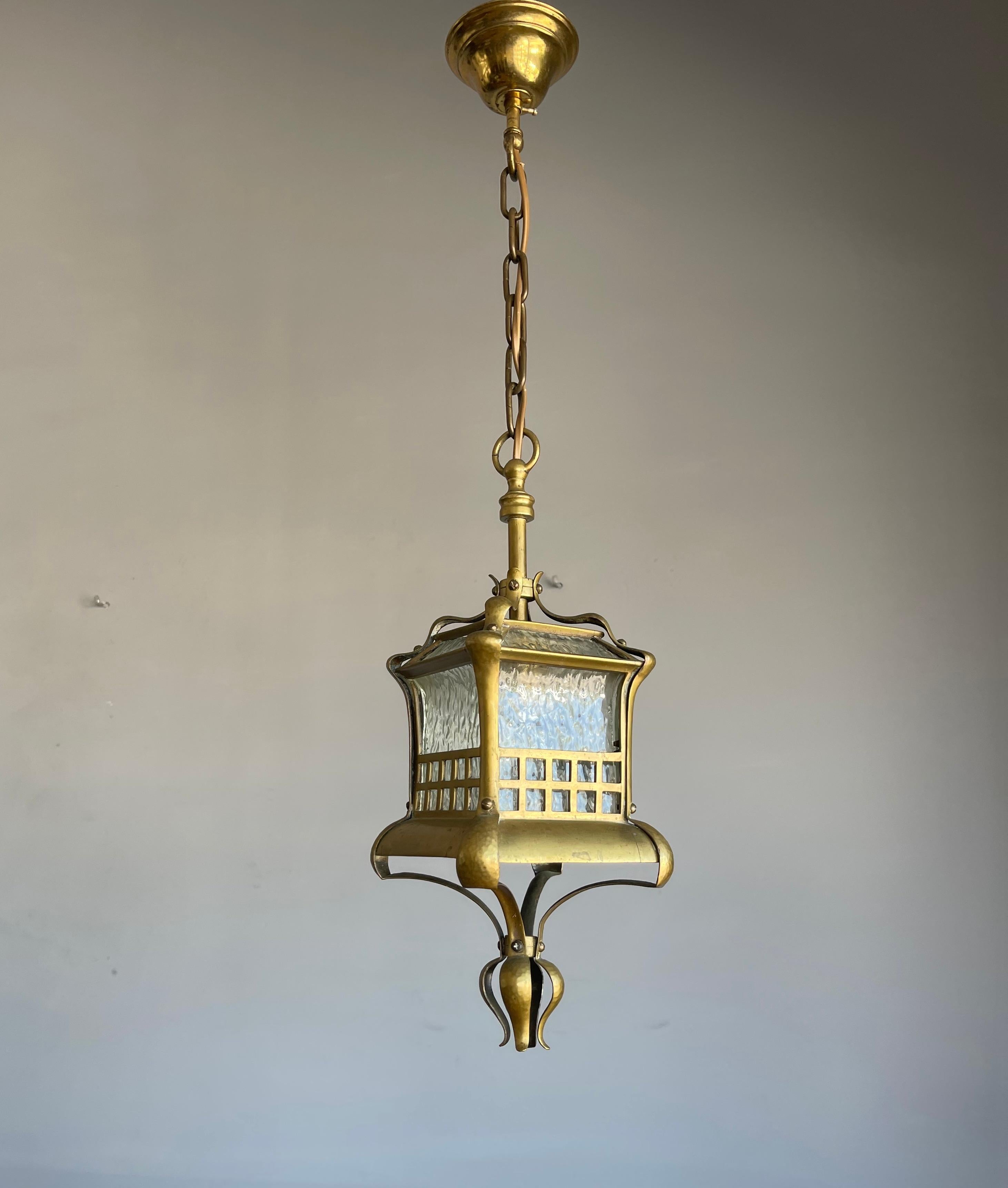 Small and Stunning Jugendstil Brass, Bronze and Glass Pendant / Light Fixture For Sale 7