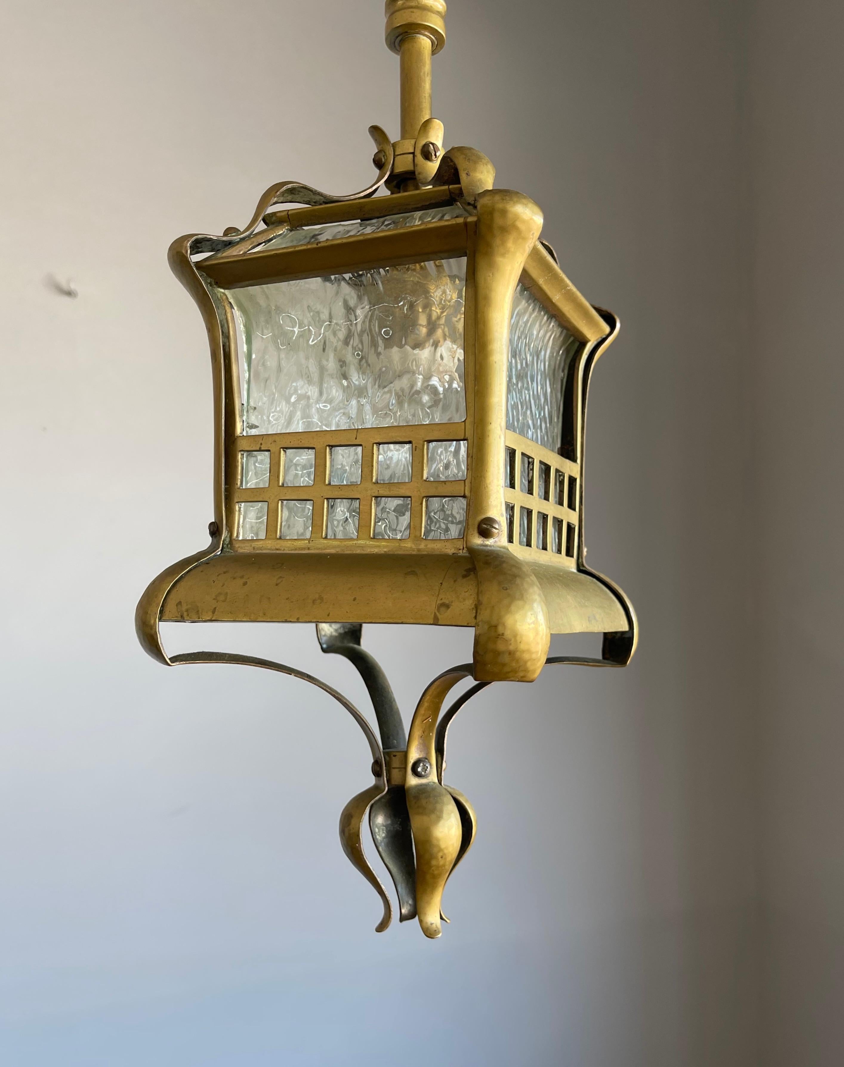 Small and Stunning Jugendstil Brass, Bronze and Glass Pendant / Light Fixture For Sale 10