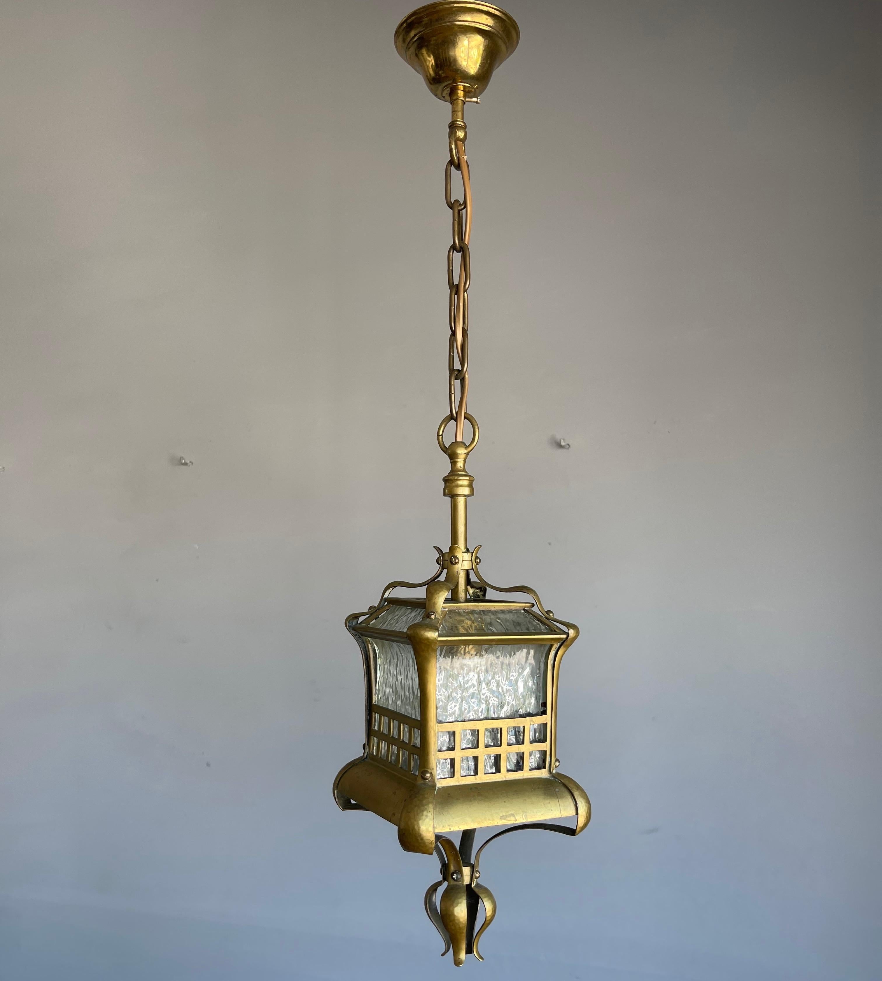 Small and Stunning Jugendstil Brass, Bronze and Glass Pendant / Light Fixture For Sale 13