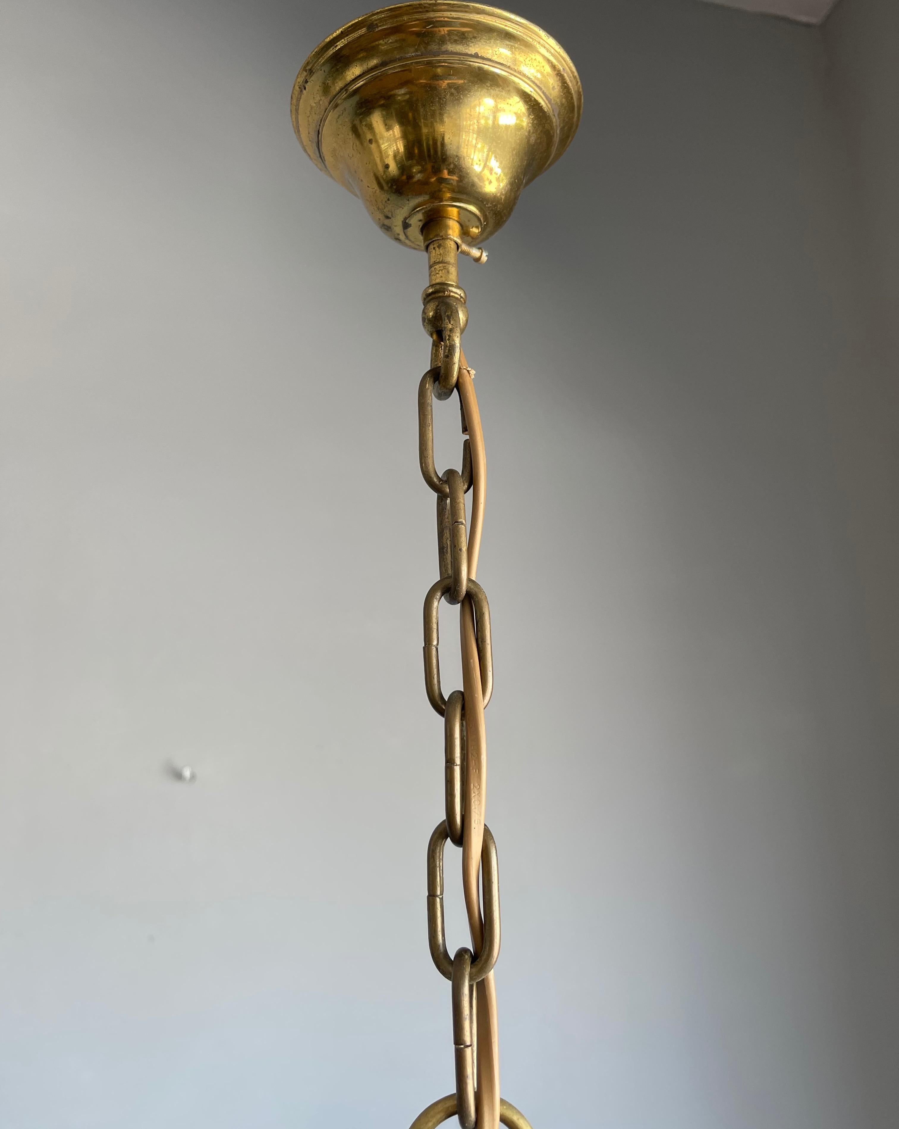 Small and Stunning Jugendstil Brass, Bronze and Glass Pendant / Light Fixture In Good Condition For Sale In Lisse, NL