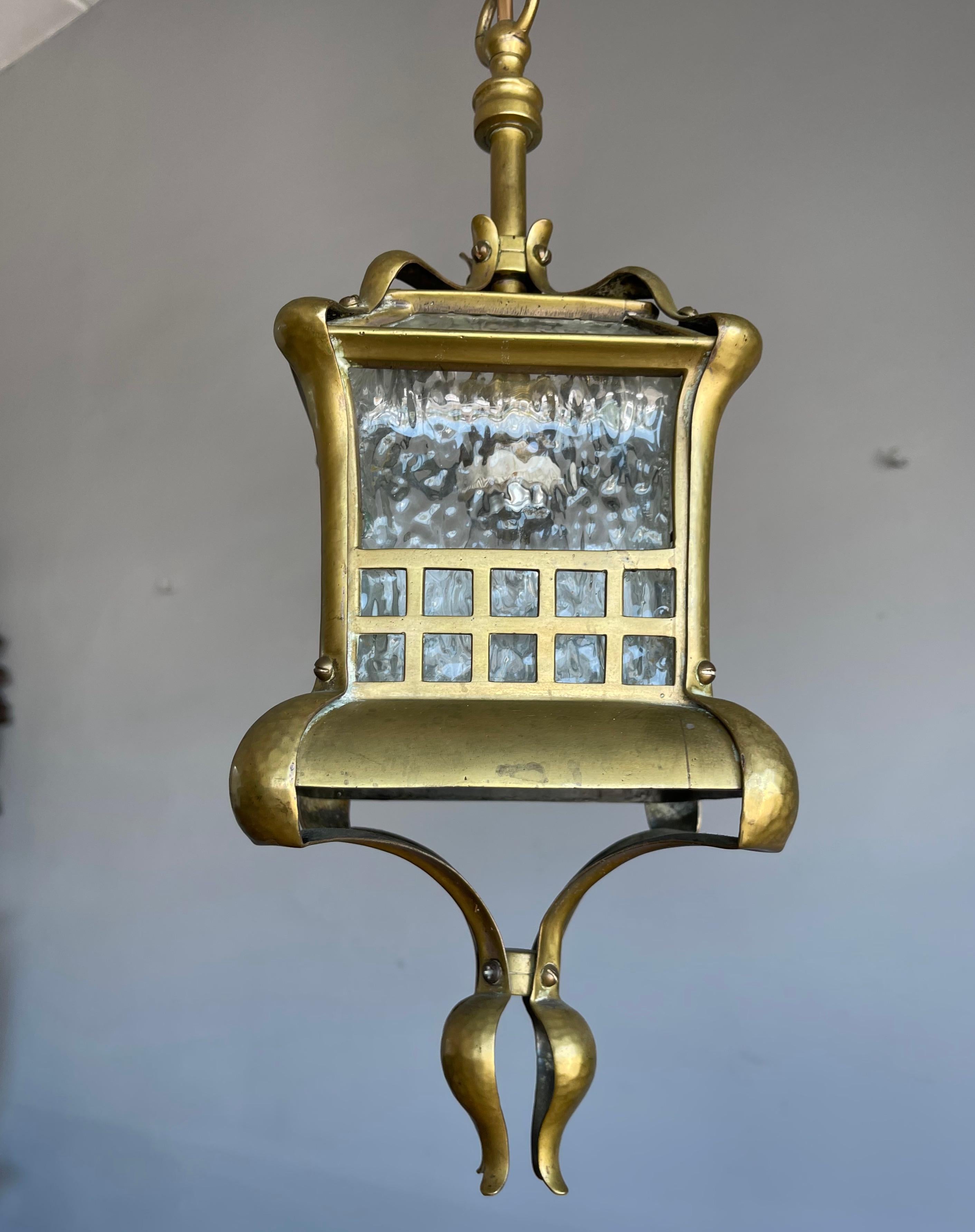 Small and Stunning Jugendstil Brass, Bronze and Glass Pendant / Light Fixture For Sale 1