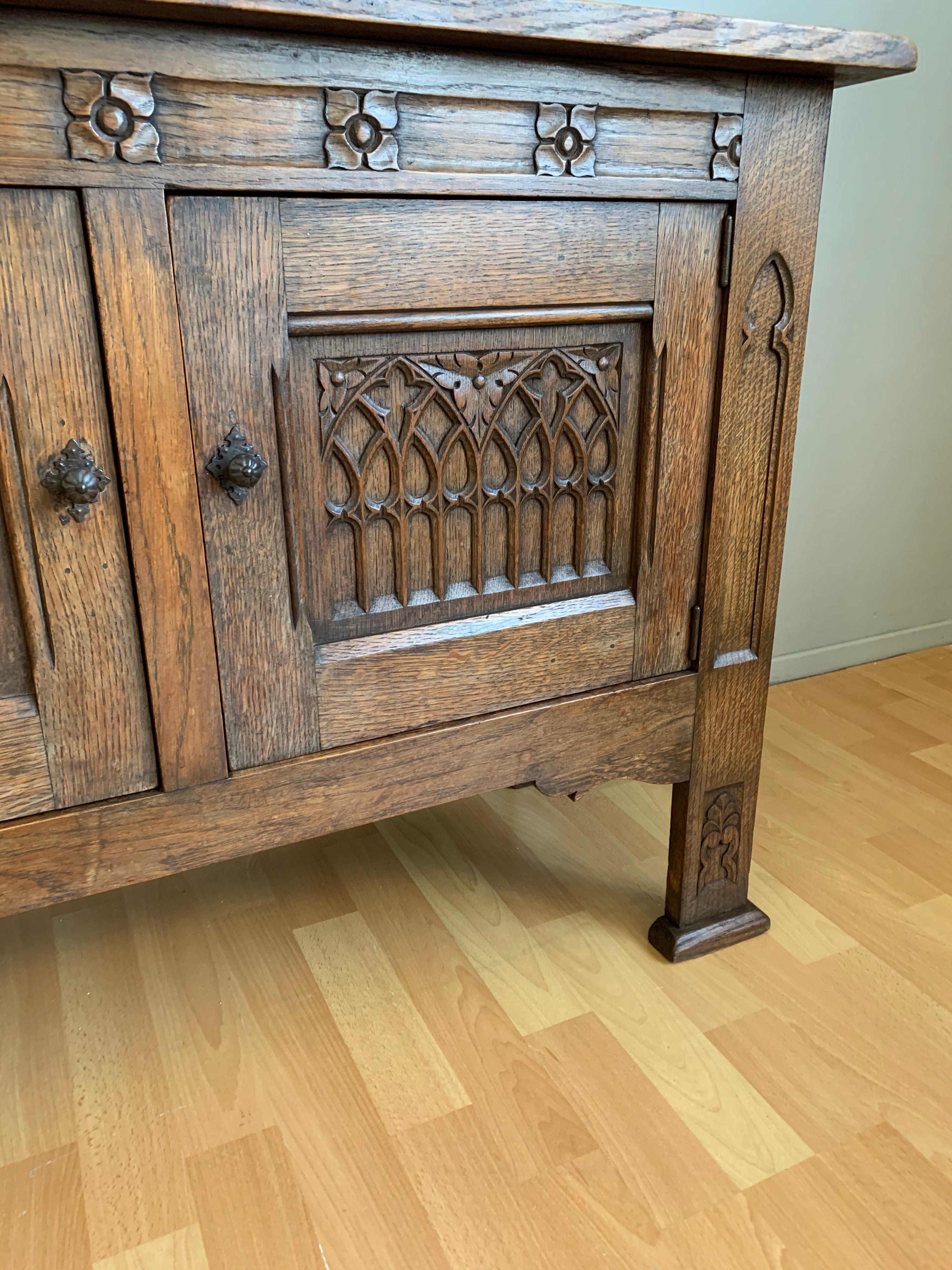 Small and Stunning Multi Purpose Gothic Revival Hand Carved Tiger Oak Cabinet   10