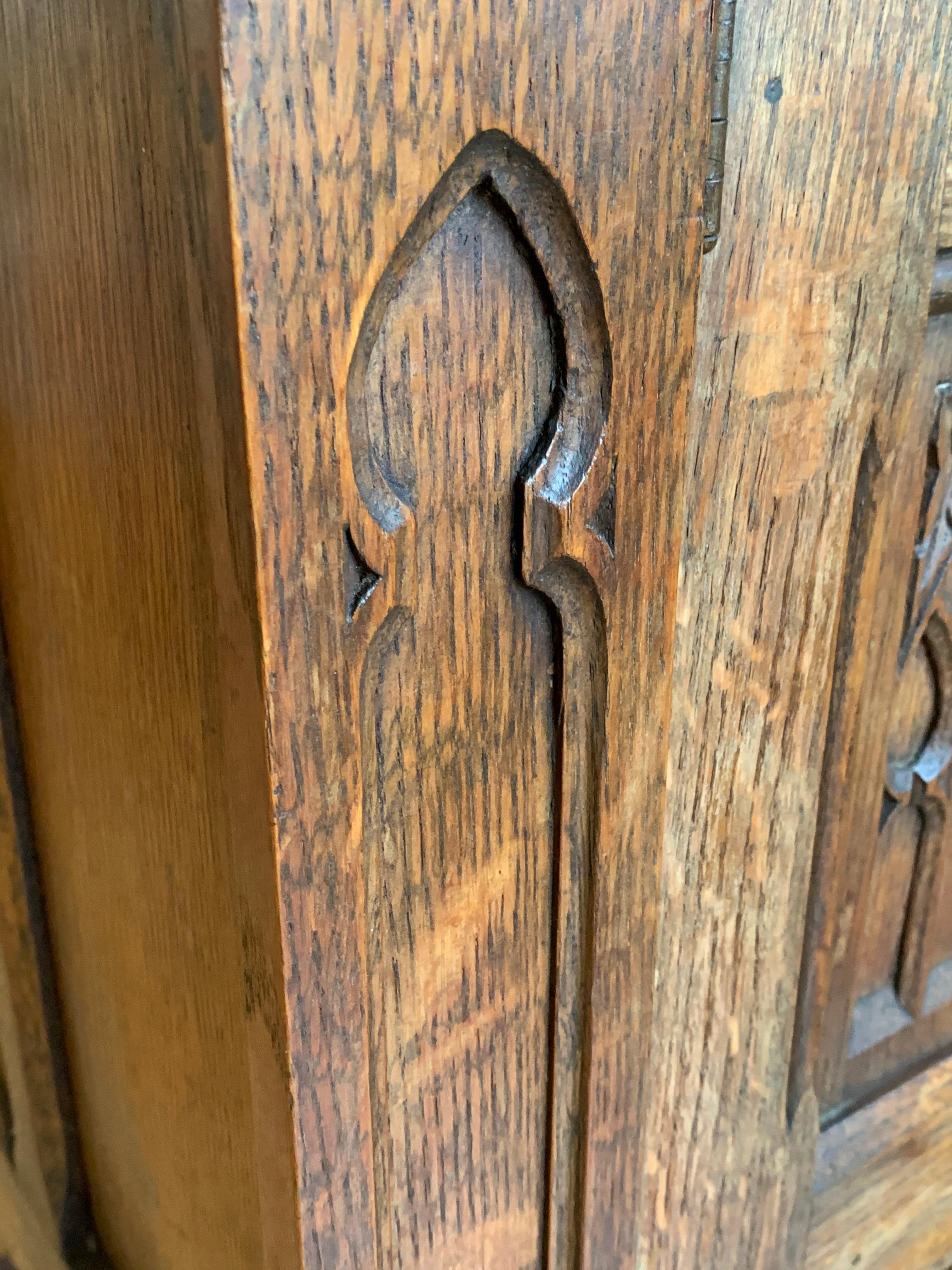 Small and Stunning Multi Purpose Gothic Revival Hand Carved Tiger Oak Cabinet   1