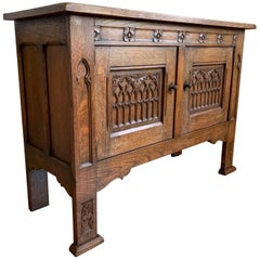 Small and Stunning Multi Purpose Gothic Revival Hand Carved Tiger Oak Cabinet  