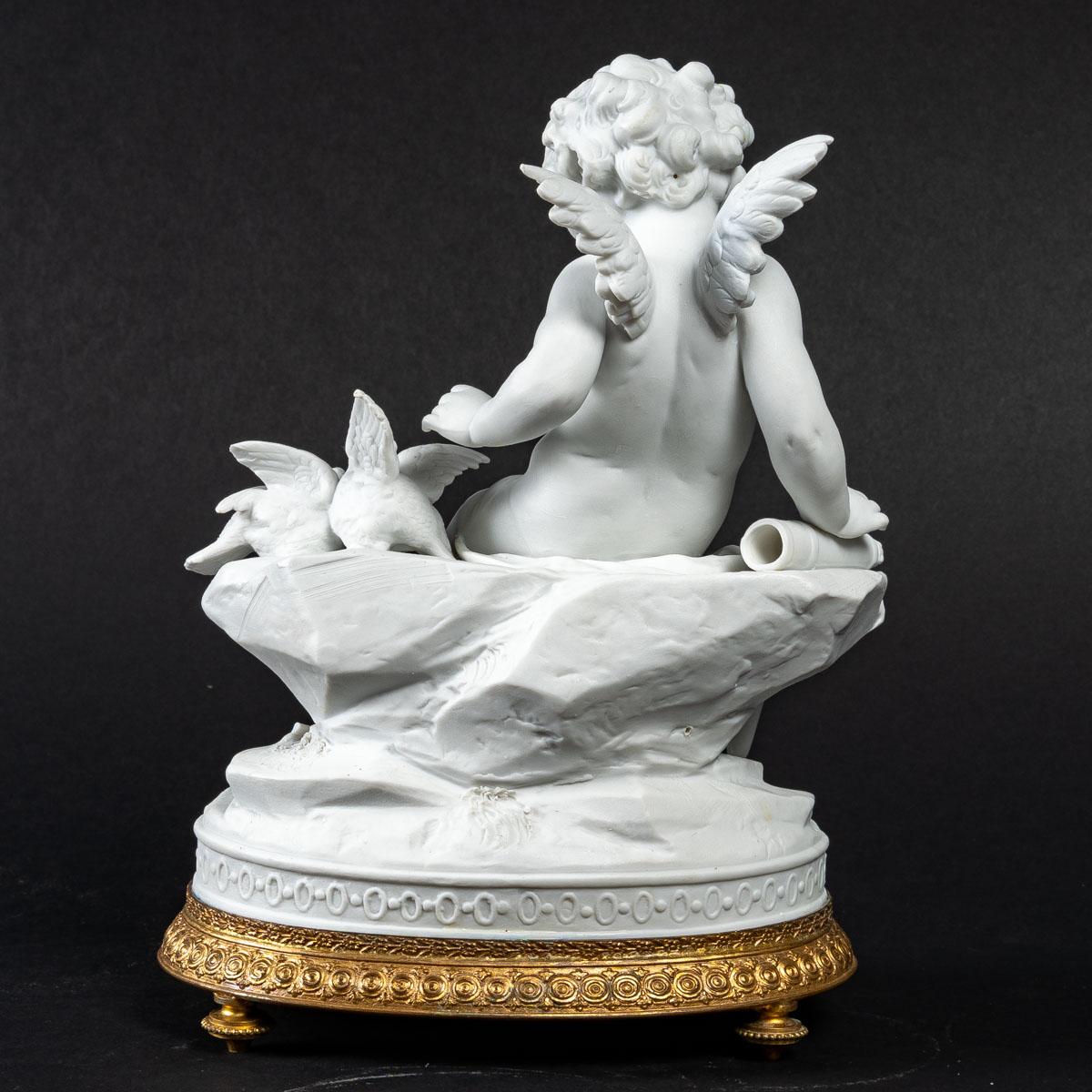 Napoleon III Small Angel with Birds in Biscuit, End of the 19th Century For Sale