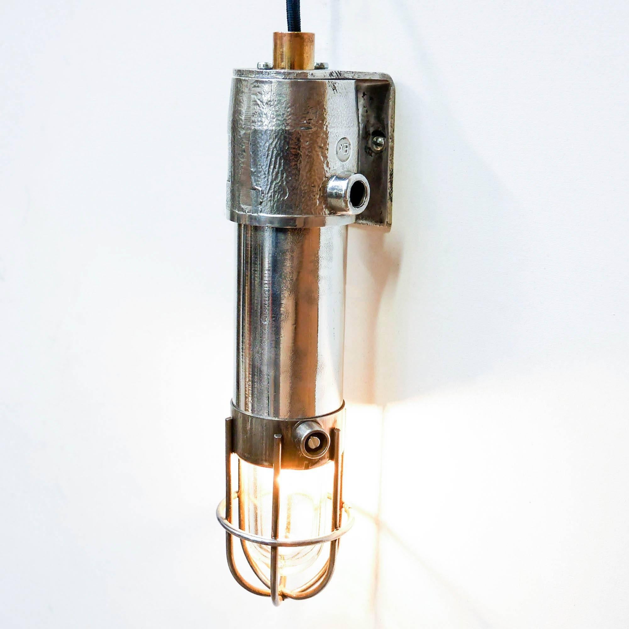 French Small Anti-Deflagration Wall Light with Fence, circa 1950