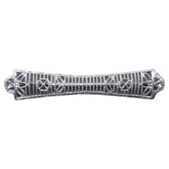 Small Antique 10K White Gold Filigree Bar Pin