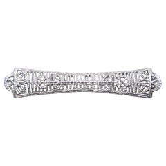 Small Antique 10K White Gold Filigree Bar Pin