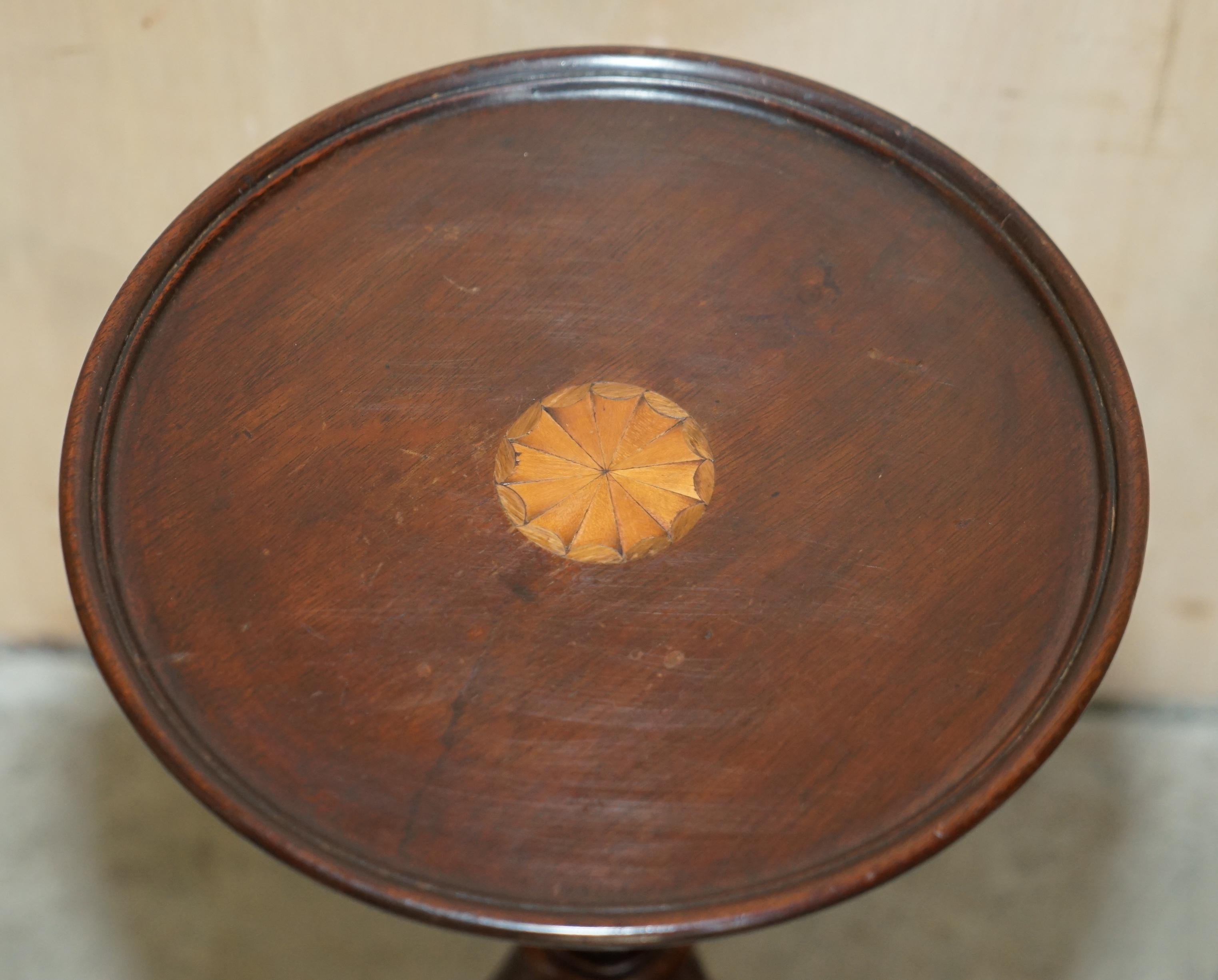 Small Antique 1880 Sheraton Revival Hardwood Tripod Side End Lamp Wine Table 7
