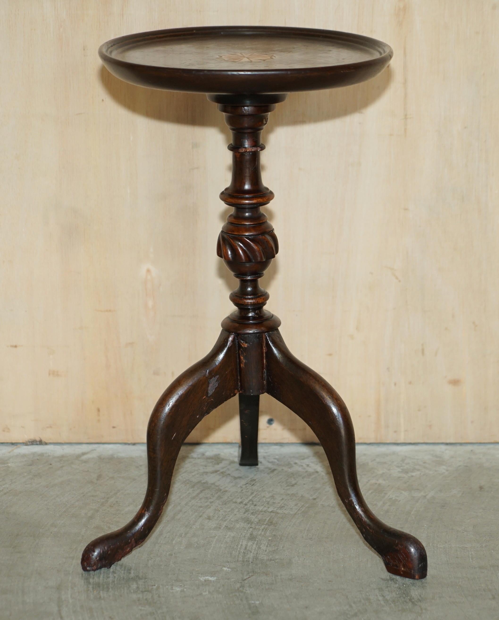 Victorian Small Antique 1880 Sheraton Revival Hardwood Tripod Side End Lamp Wine Table