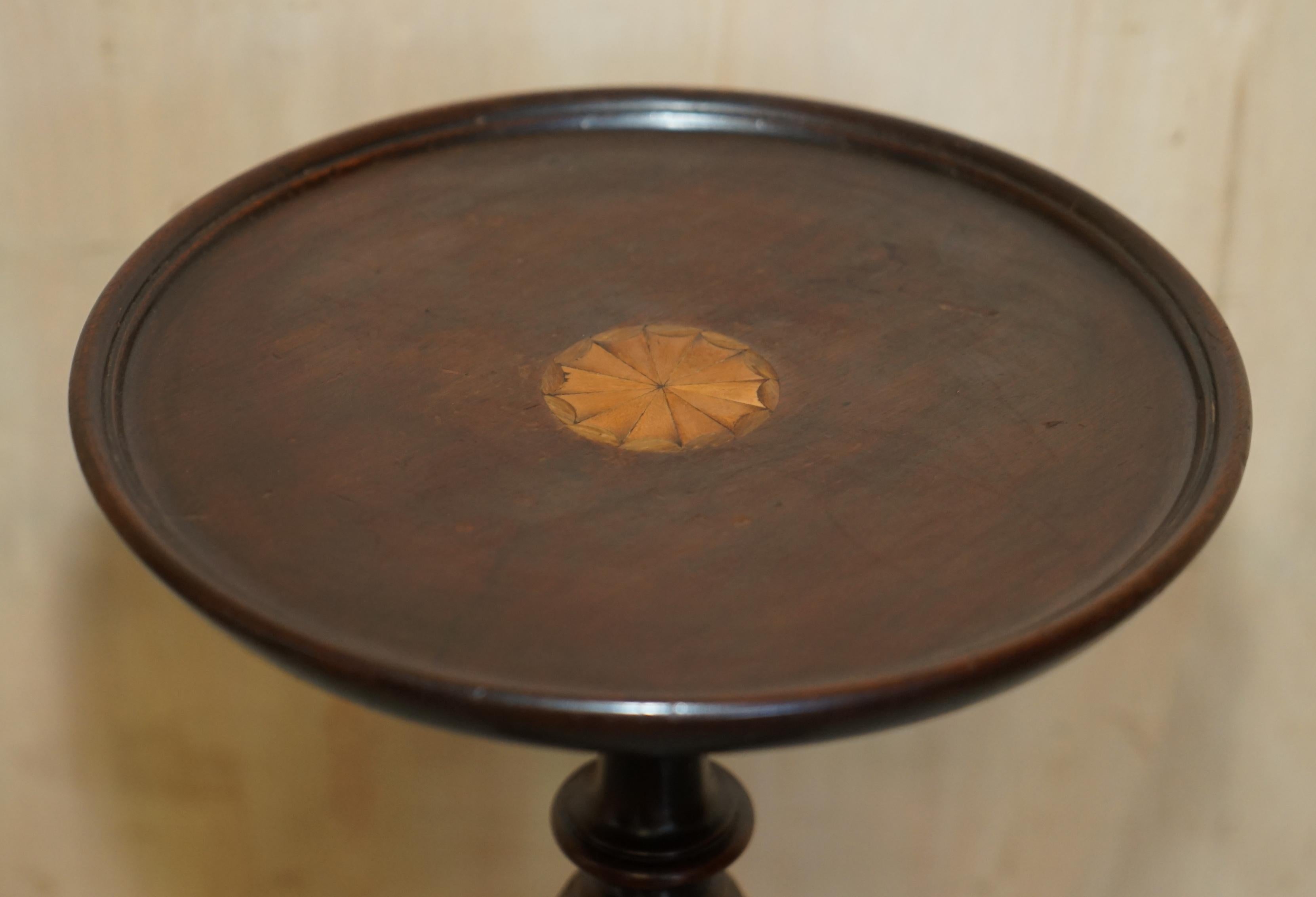 English Small Antique 1880 Sheraton Revival Hardwood Tripod Side End Lamp Wine Table