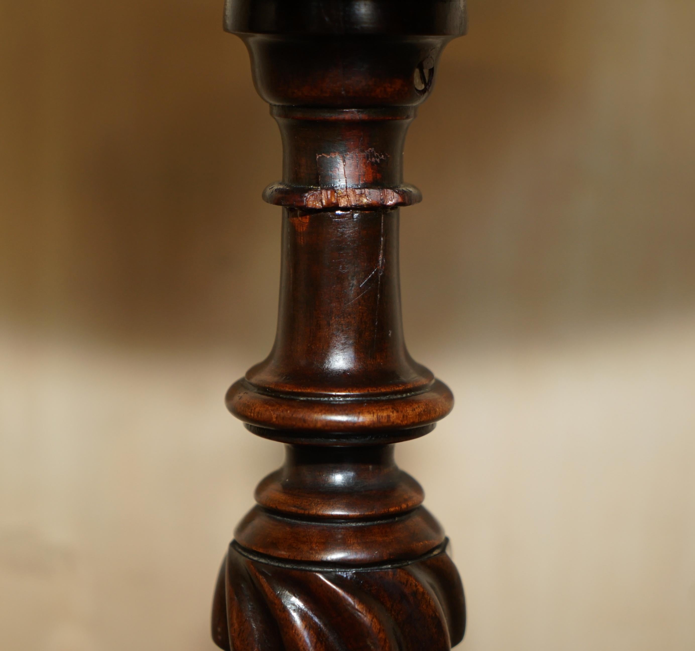 Small Antique 1880 Sheraton Revival Hardwood Tripod Side End Lamp Wine Table 1